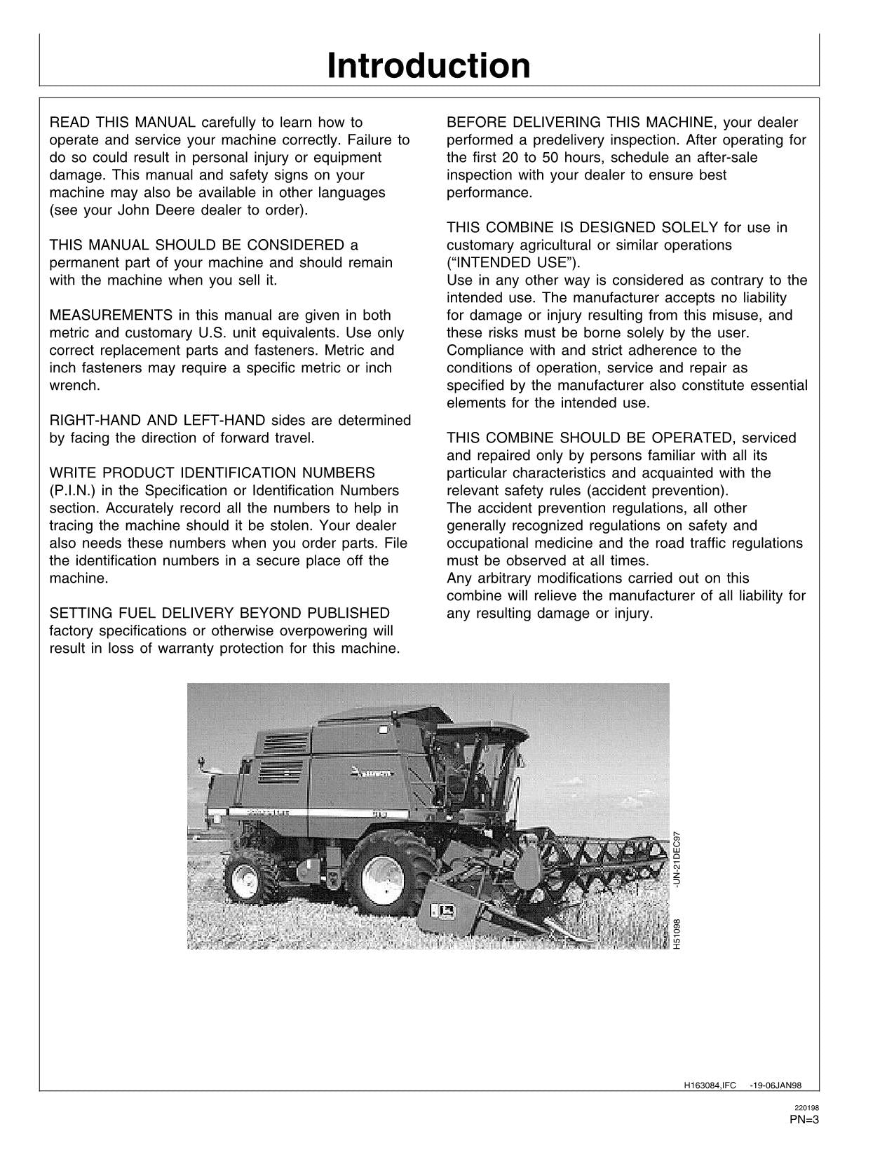 JOHN DEERE CTS MÄHDRESCHER-BETRIEBSHANDBUCH NR. 3