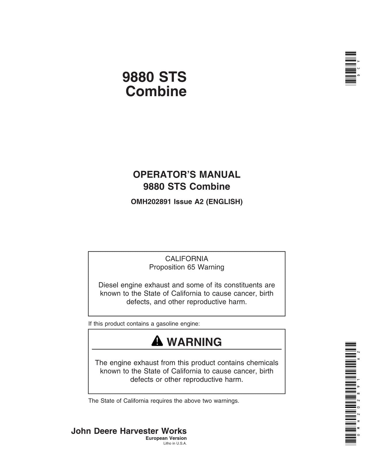 JOHN DEERE 9880 STS COMBINE OPERATOR MANUAL #1