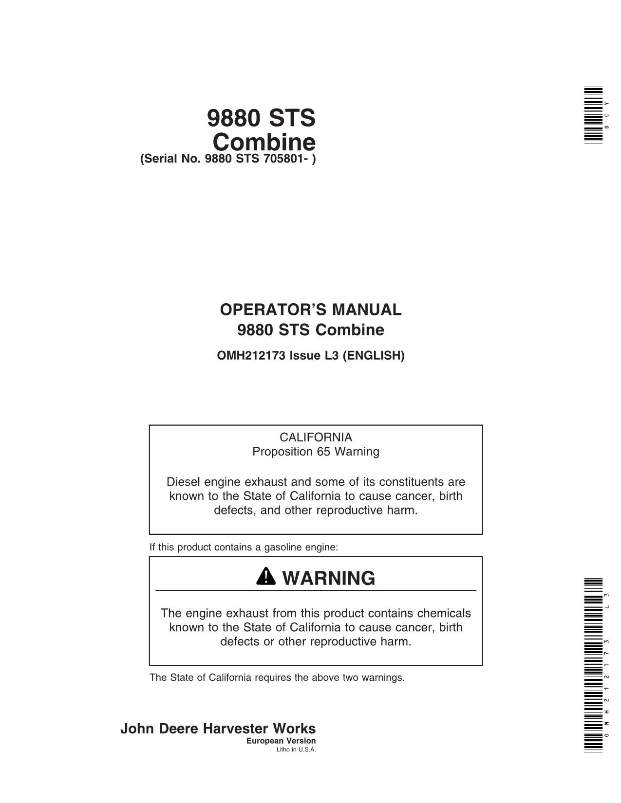 MANUEL D'UTILISATION DE LA MOISSONNEUSE-BATTEUSE JOHN DEERE 9880 STS #3