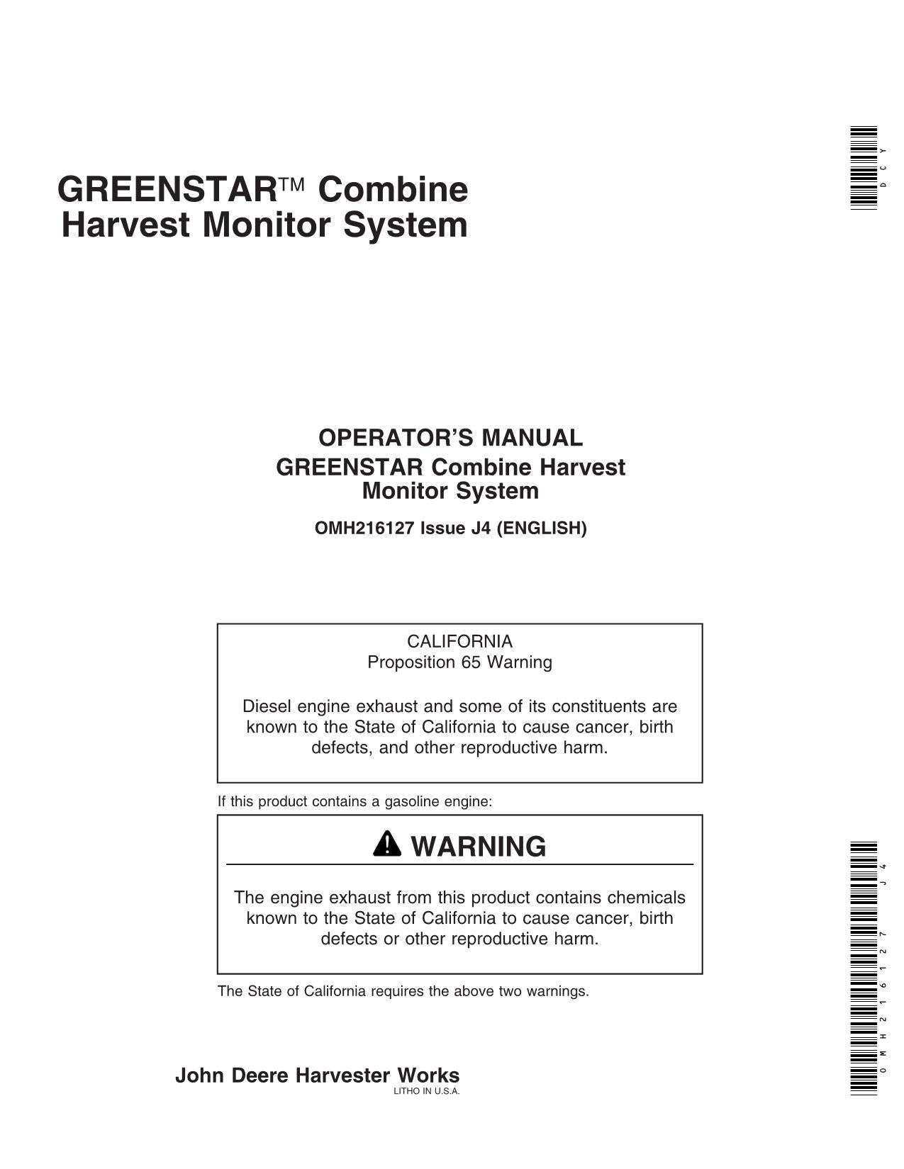 MANUEL D'UTILISATION DE LA MOISSONNEUSE-BATTEUSE JOHN DEERE 9750 STS 9650 CTS 9660 POUR SYSTÈME DE SURVEILLANCE