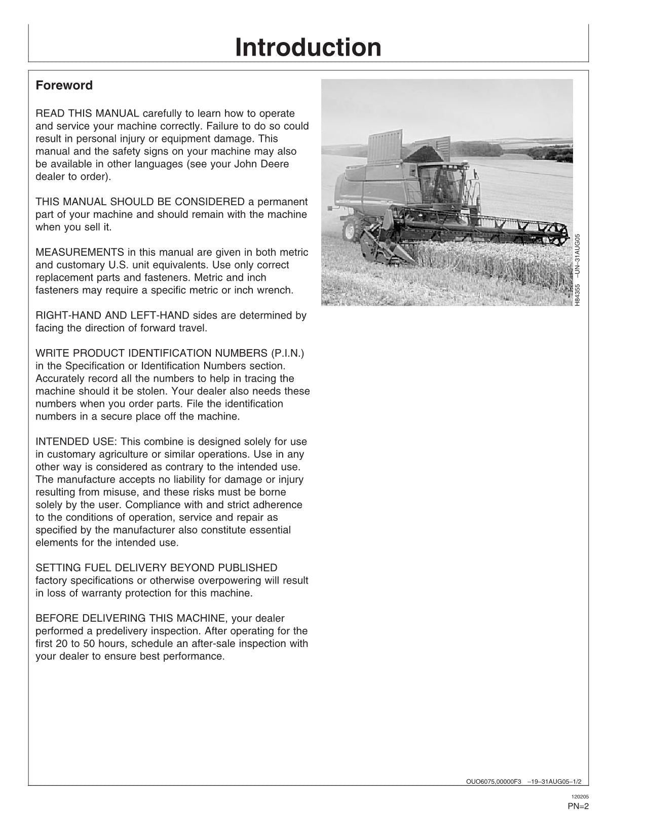 JOHN DEERE 9880i STS MÄHDRESCHER-BETRIEBSHANDBUCH Nr. 1