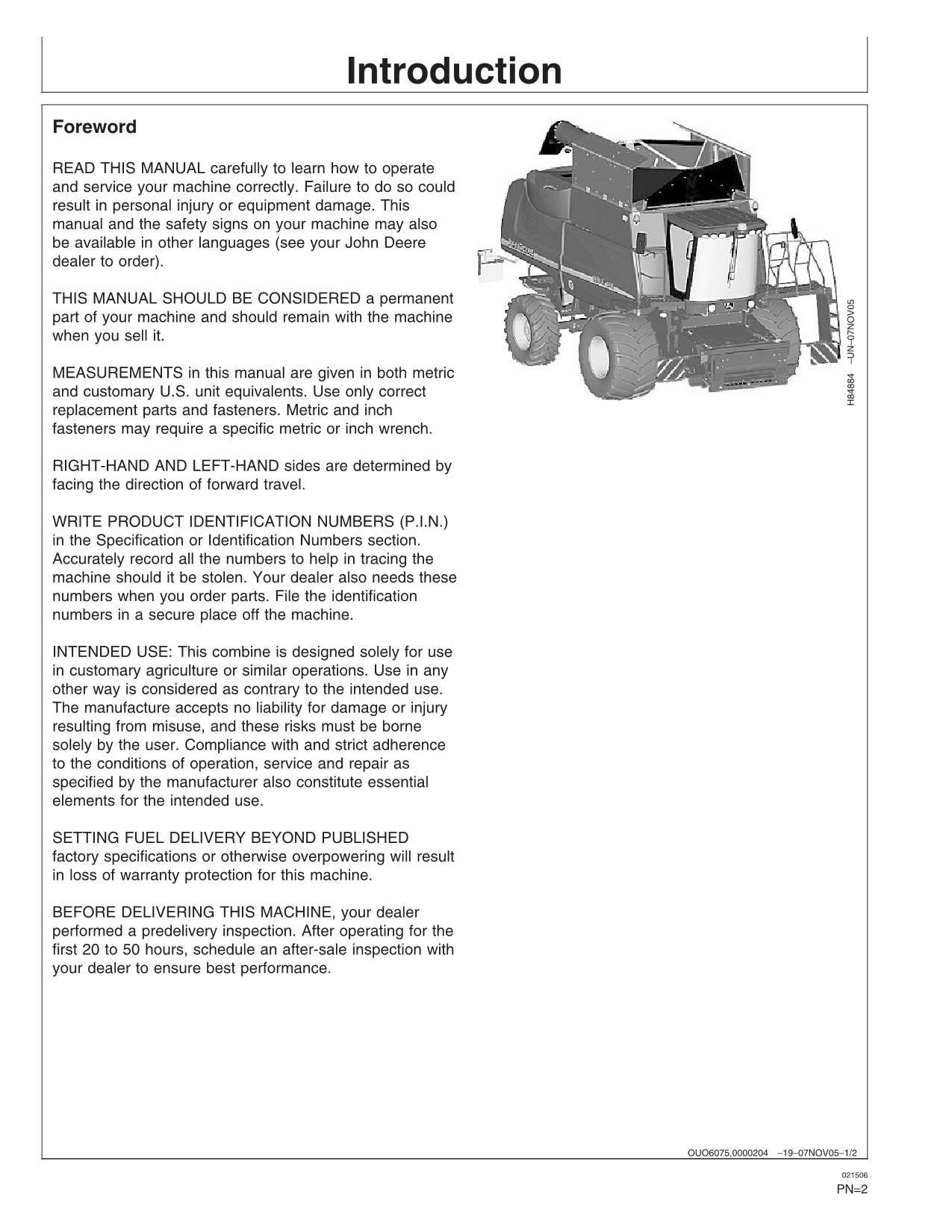 MANUEL D'UTILISATION DE LA MOISSONNEUSE-BATTEUSE JOHN DEERE 9880i STS #2