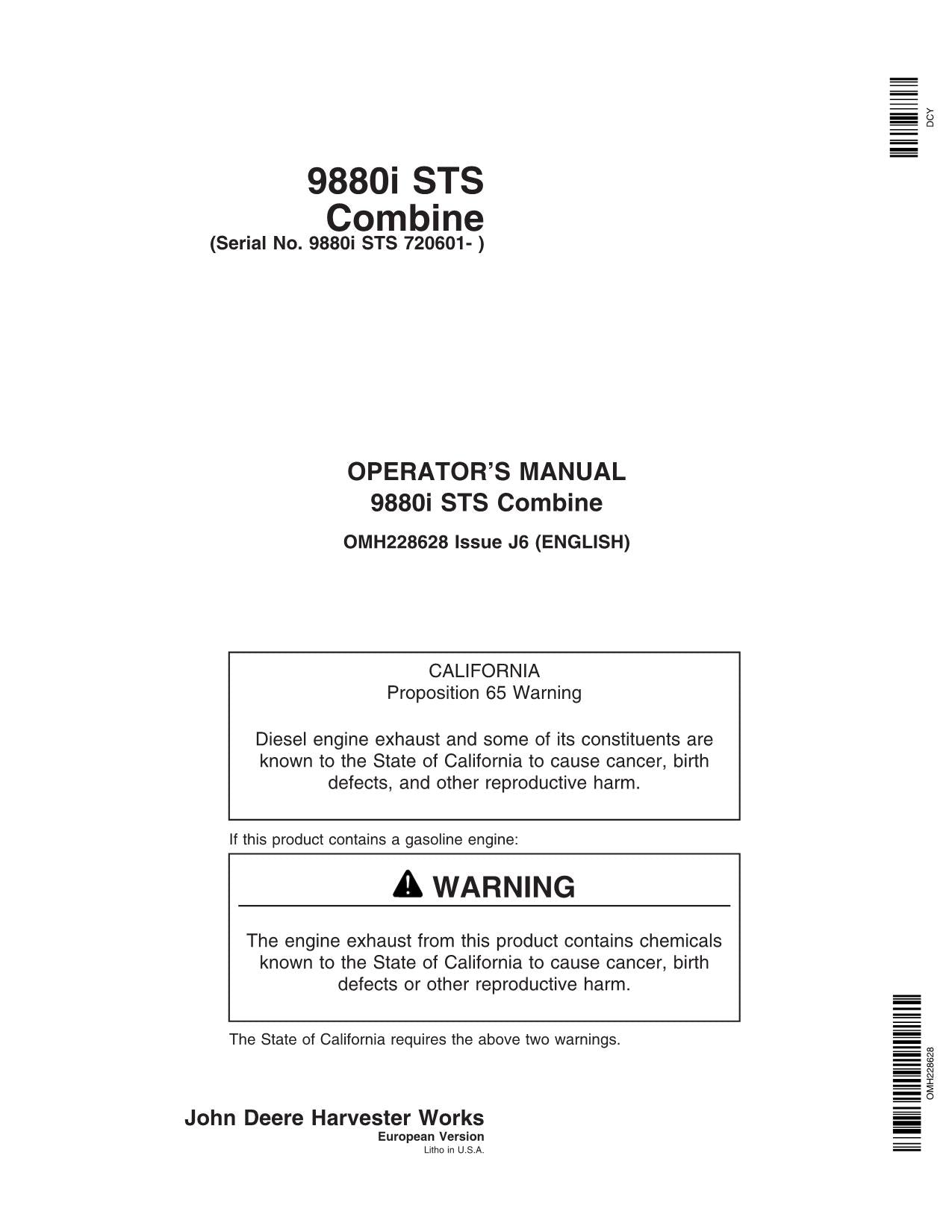 JOHN DEERE 9880i STS MÄHDRESCHER-BETRIEBSHANDBUCH Nr. 3