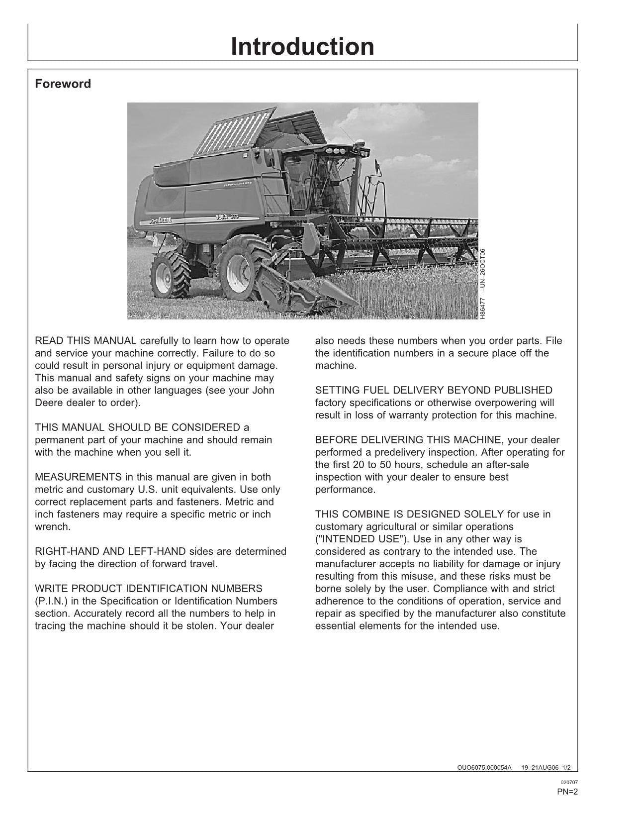 JOHN DEERE 9560i STS COMBINE OPERATOR MANUAL #1