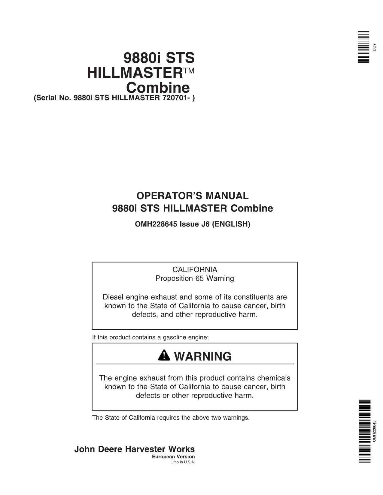 JOHN DEERE 9880i STS MÄHDRESCHER-BETRIEBSHANDBUCH Nr. 4