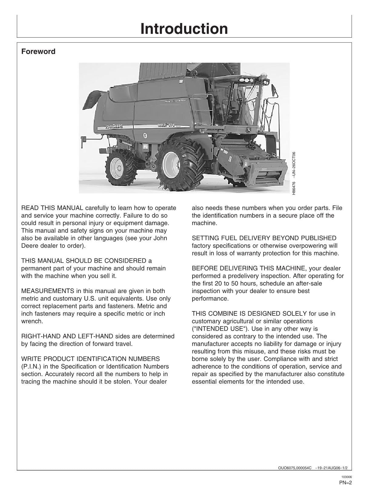 JOHN DEERE 9880i STS COMBINE OPERATOR MANUAL #4