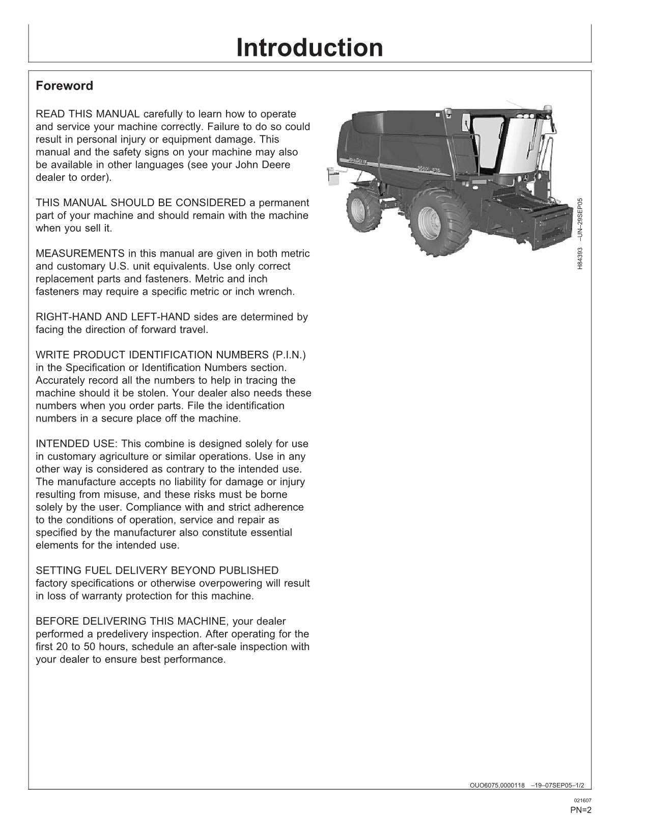 JOHN DEERE 9560i STS MÄHDRESCHER-BETRIEBSHANDBUCH Nr. 2