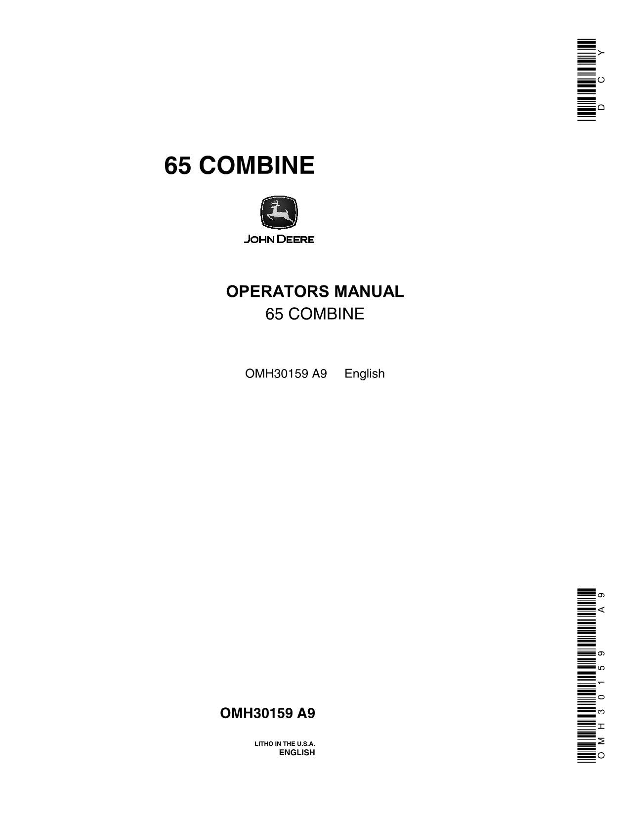 JOHN DEERE 65 COMBINE OPERATOR MANUAL