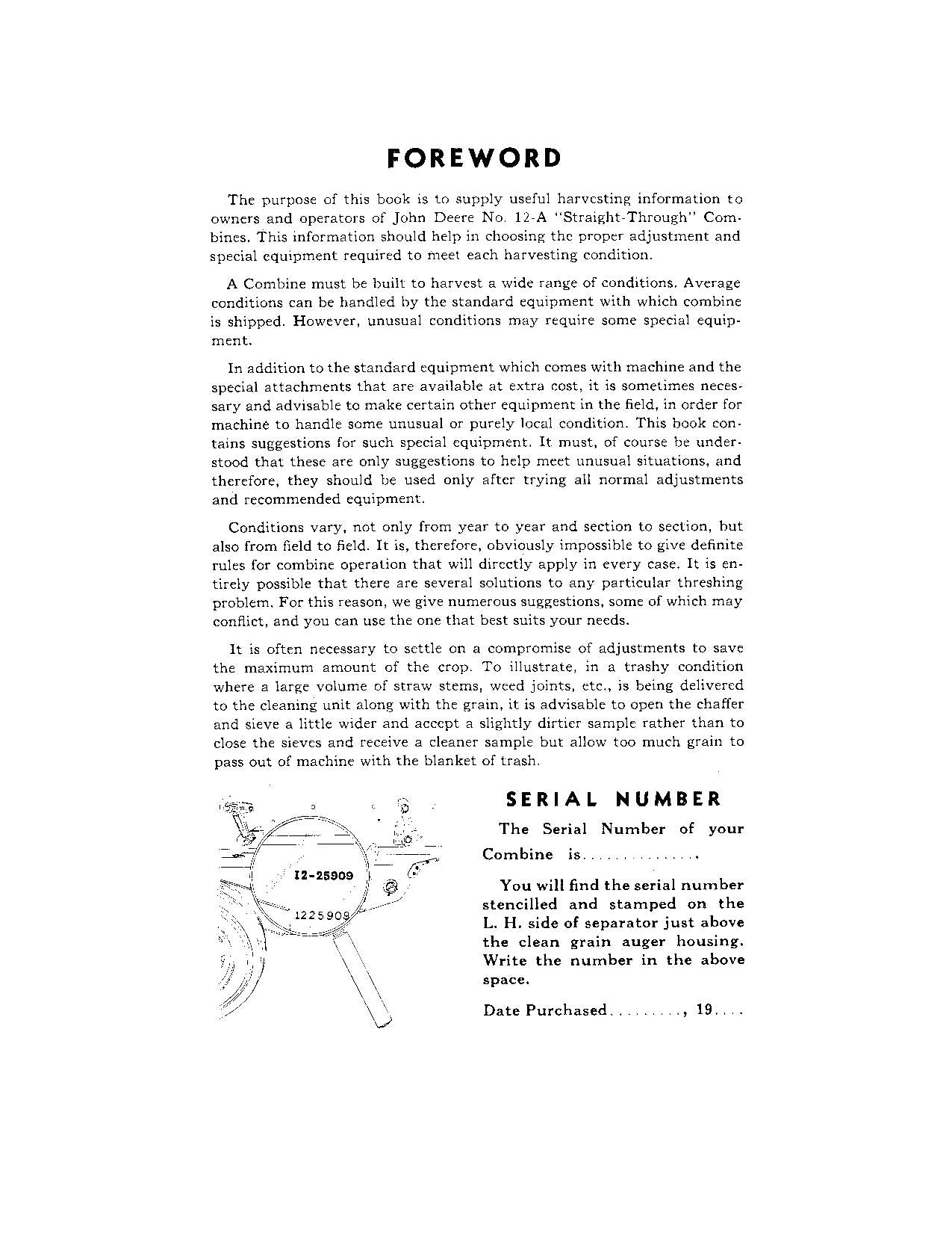 JOHN DEERE 12-A COMBINE OPERATOR MANUAL #2