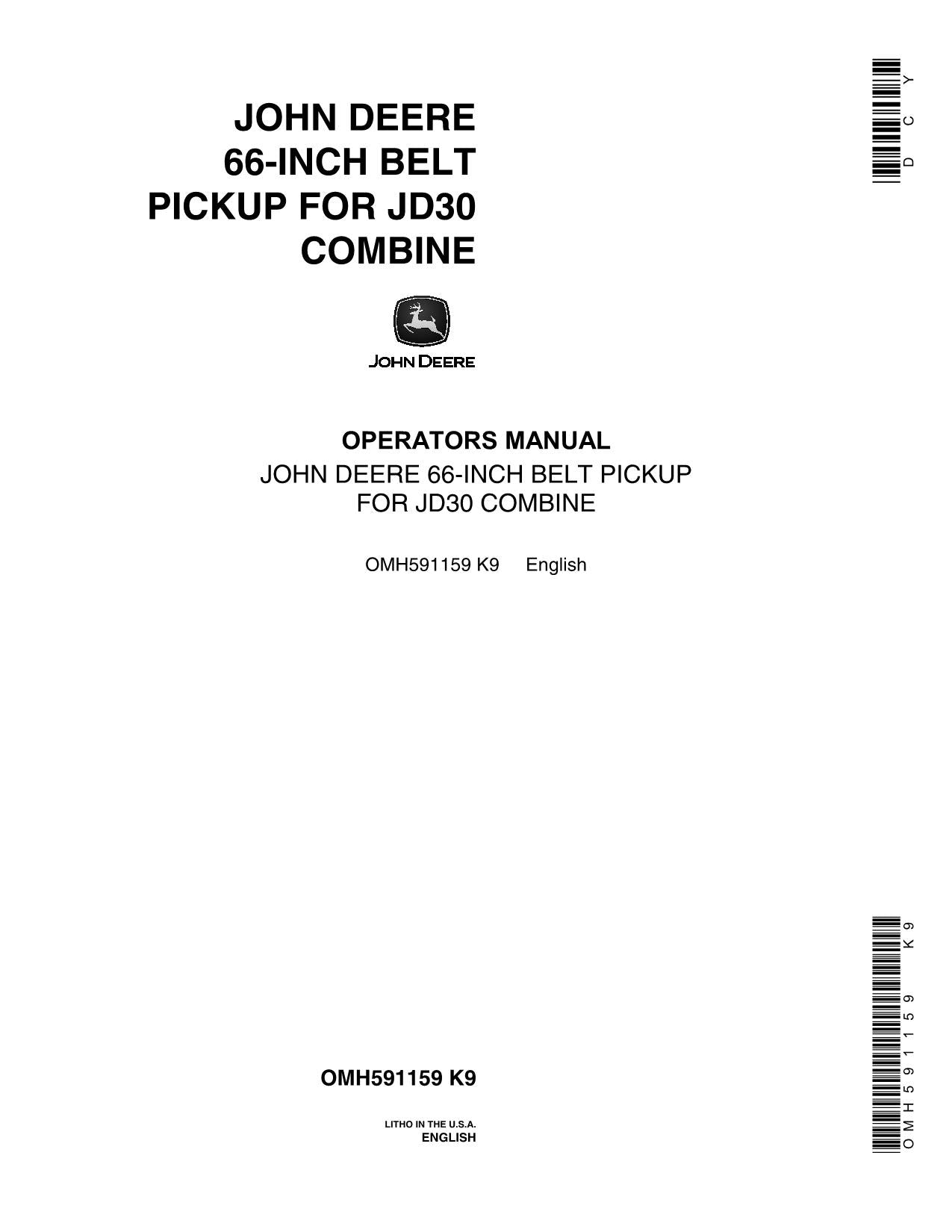 JOHN DEERE 66 ZOLL 30 MÄHDRESCHER-BETRIEBSHANDBUCH