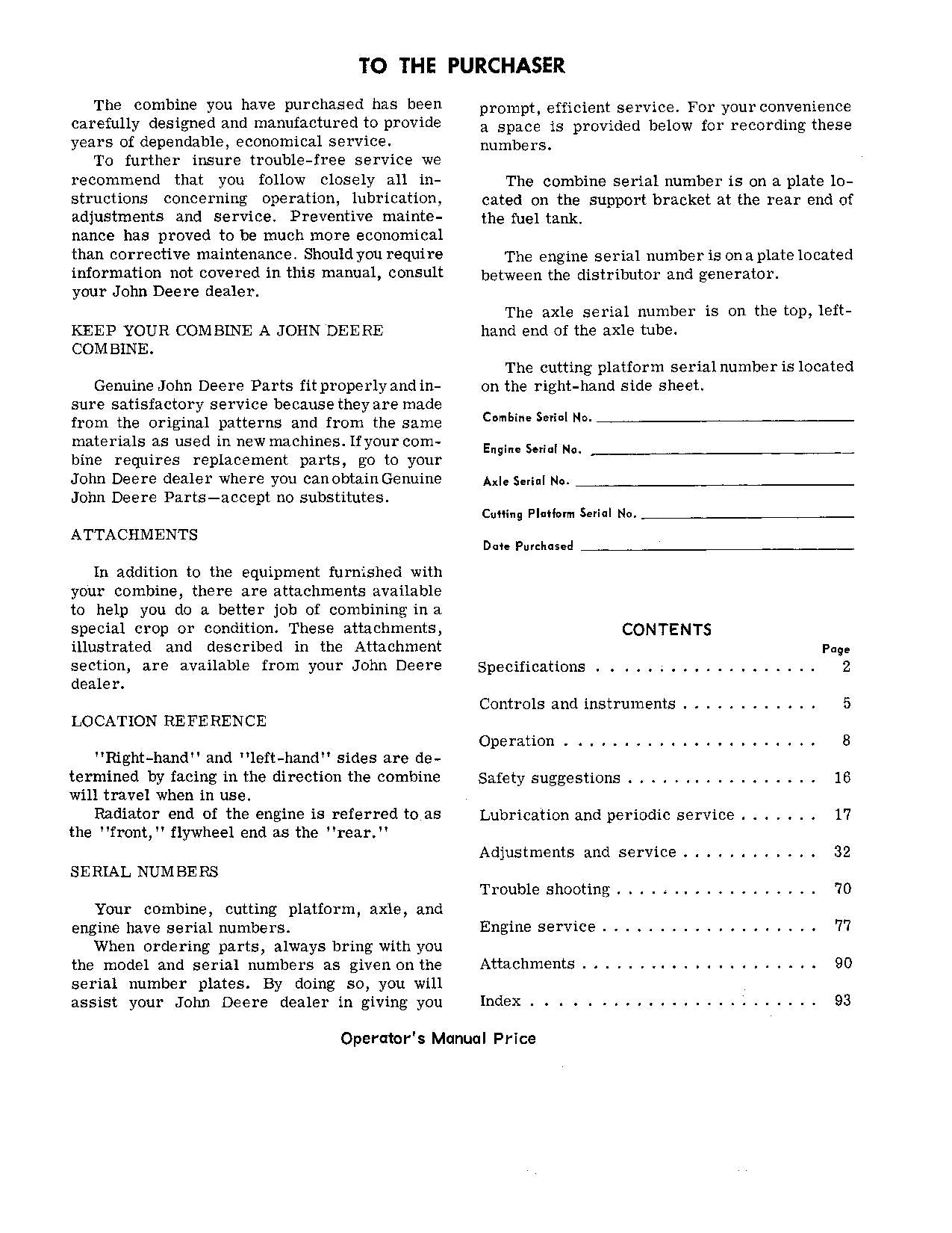 JOHN DEERE 95H MÄHDRESCHER-BETRIEBSHANDBUCH Nr. 1