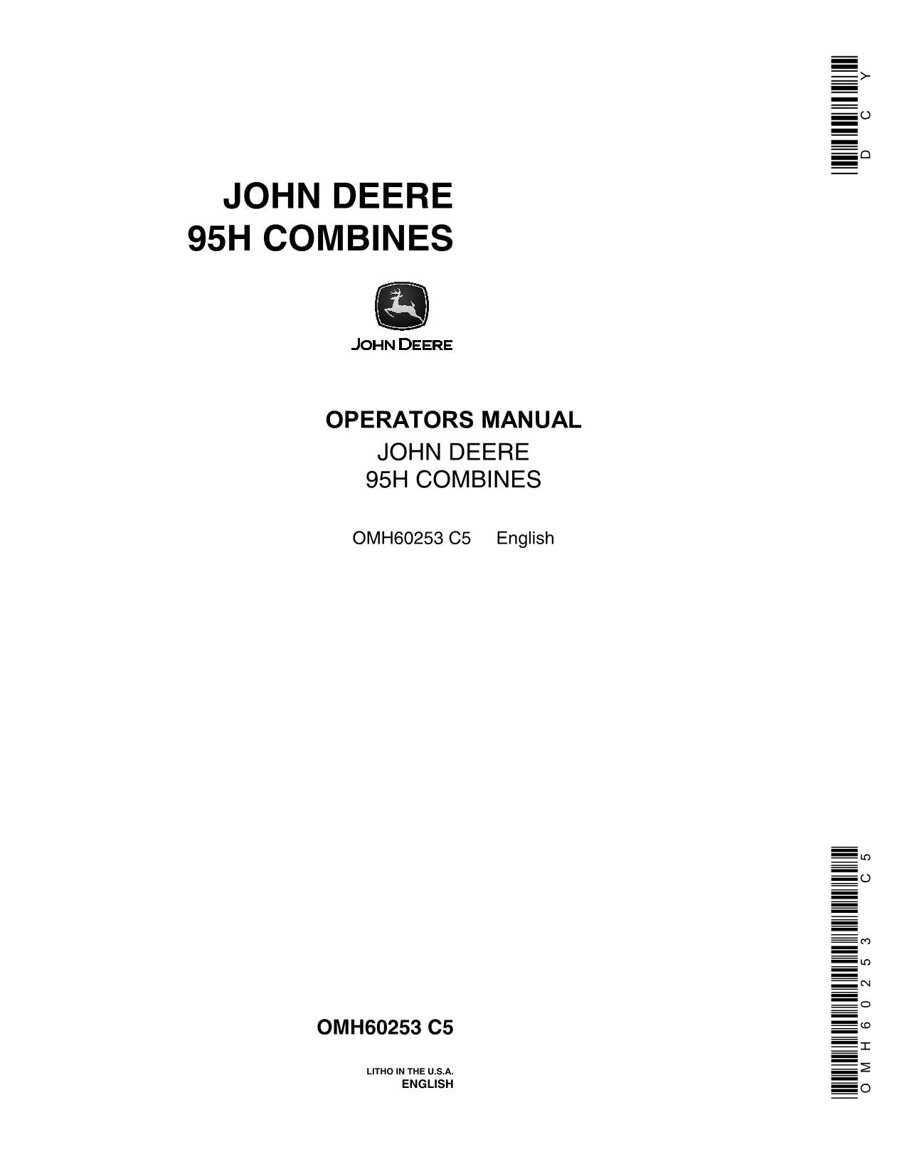 JOHN DEERE 95H COMBINE OPERATOR MANUAL #1