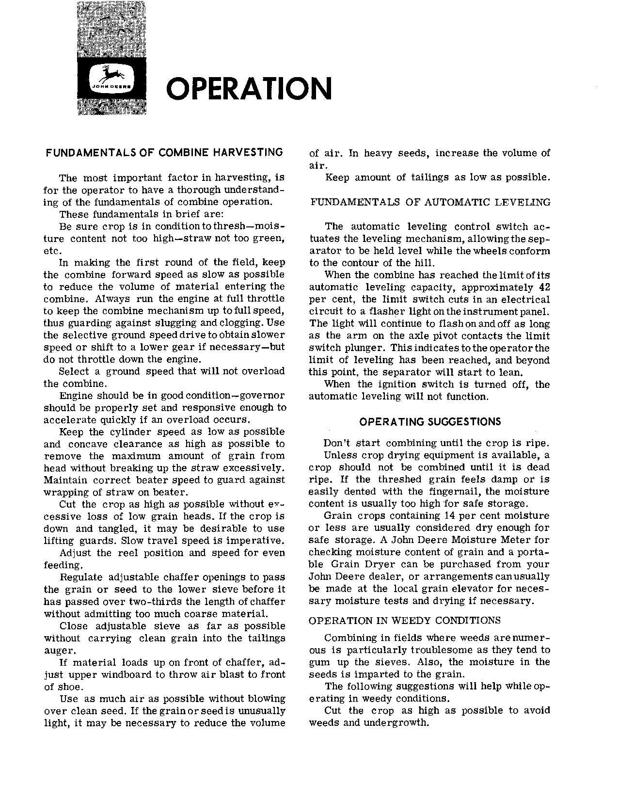 JOHN DEERE 95H COMBINE OPERATOR MANUAL #1