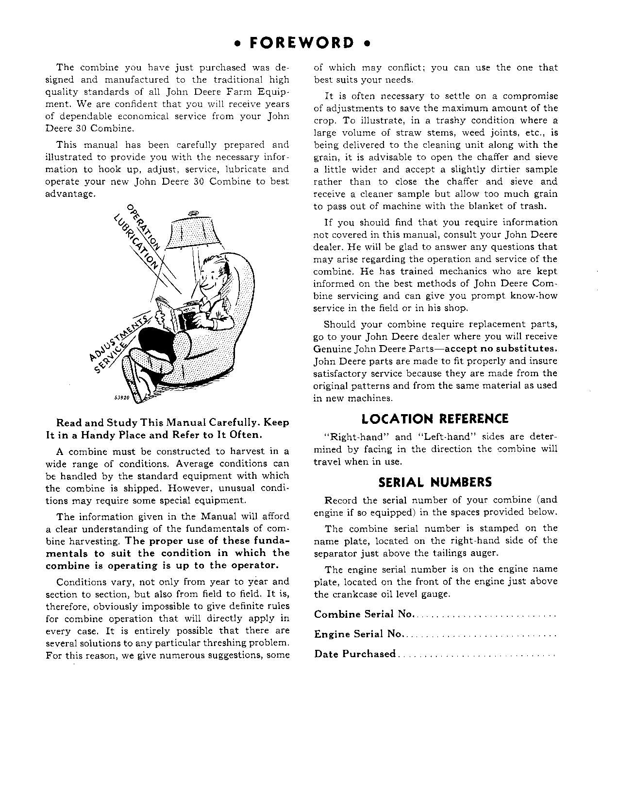 JOHN DEERE 30 MÄHDRESCHER-BETRIEBSHANDBUCH