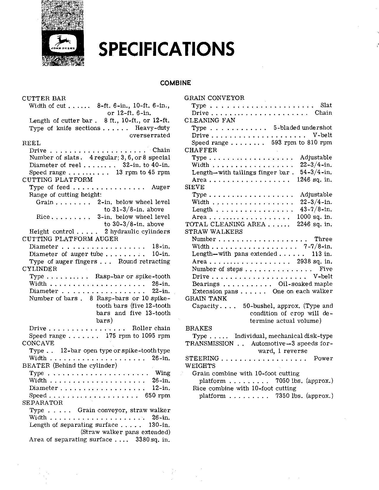 JOHN DEERE 45 MÄHDRESCHER-BETRIEBSHANDBUCH NR. 5