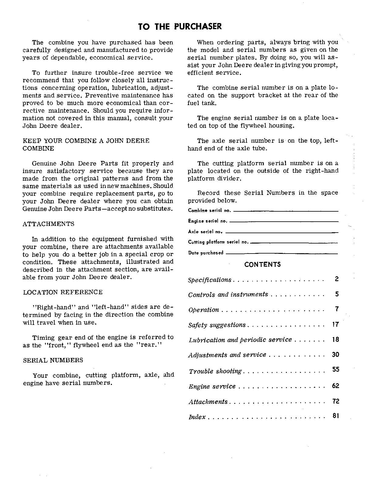 JOHN DEERE 45 COMBINE OPERATOR MANUAL #5