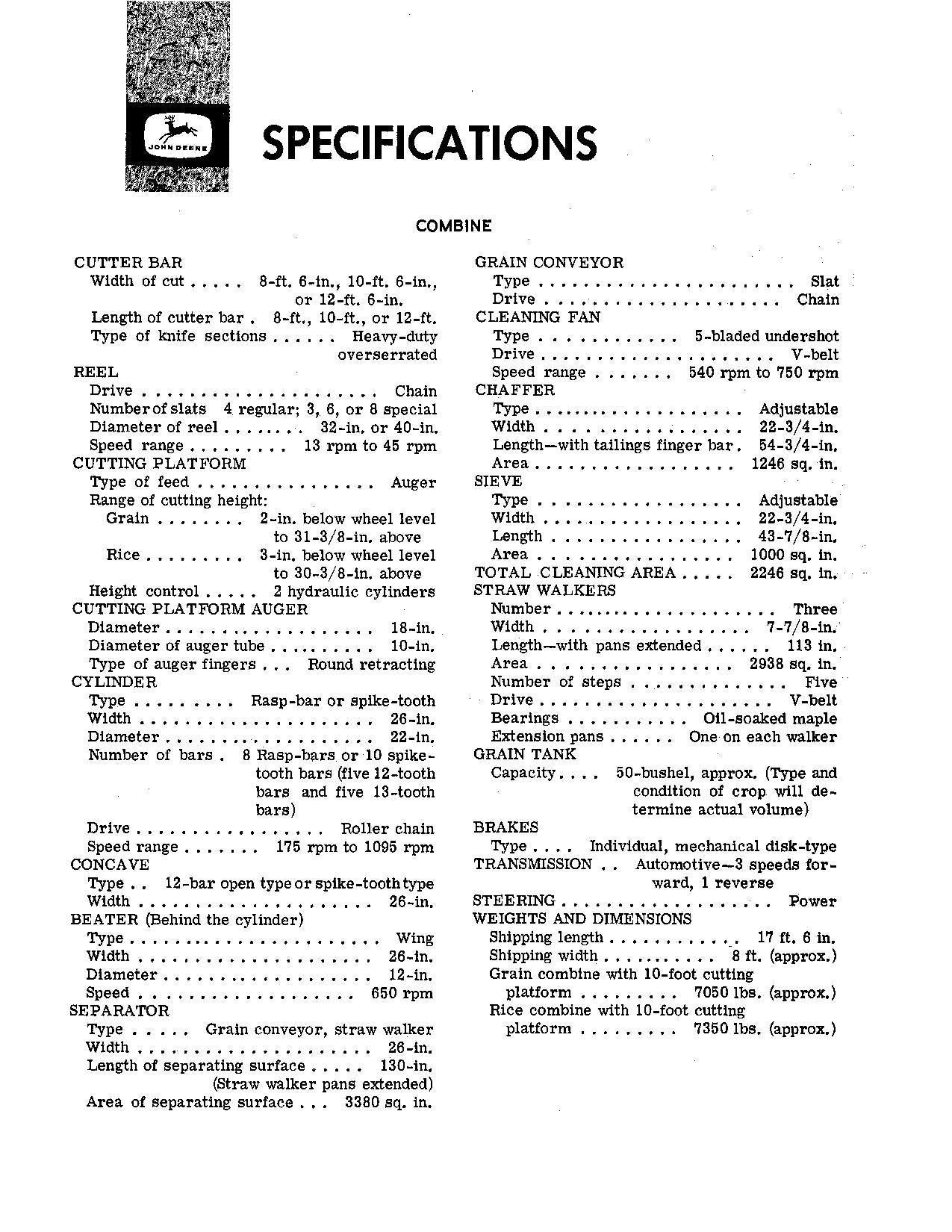 JOHN DEERE 45 COMBINE OPERATOR MANUAL #6