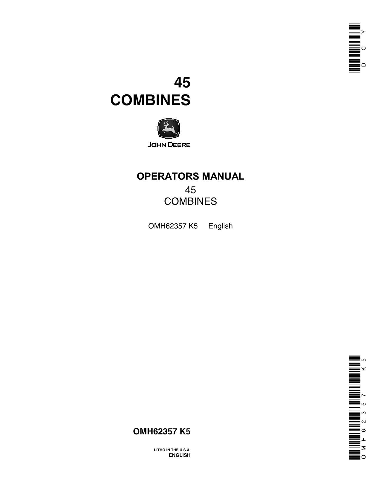 JOHN DEERE 45 COMBINE OPERATOR MANUAL #6