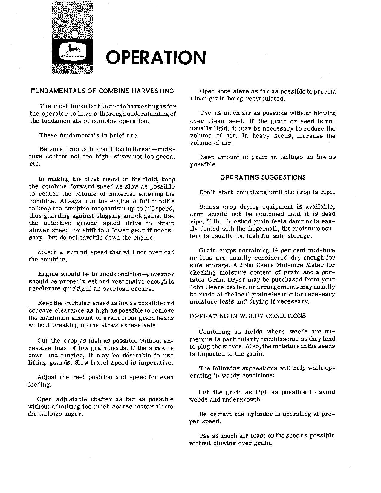 JOHN DEERE 45 COMBINE OPERATOR MANUAL #6