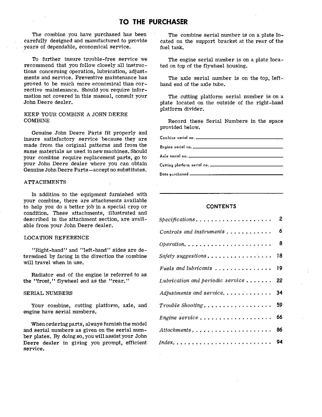 JOHN DEERE 45 COMBINE OPERATOR MANUAL #6