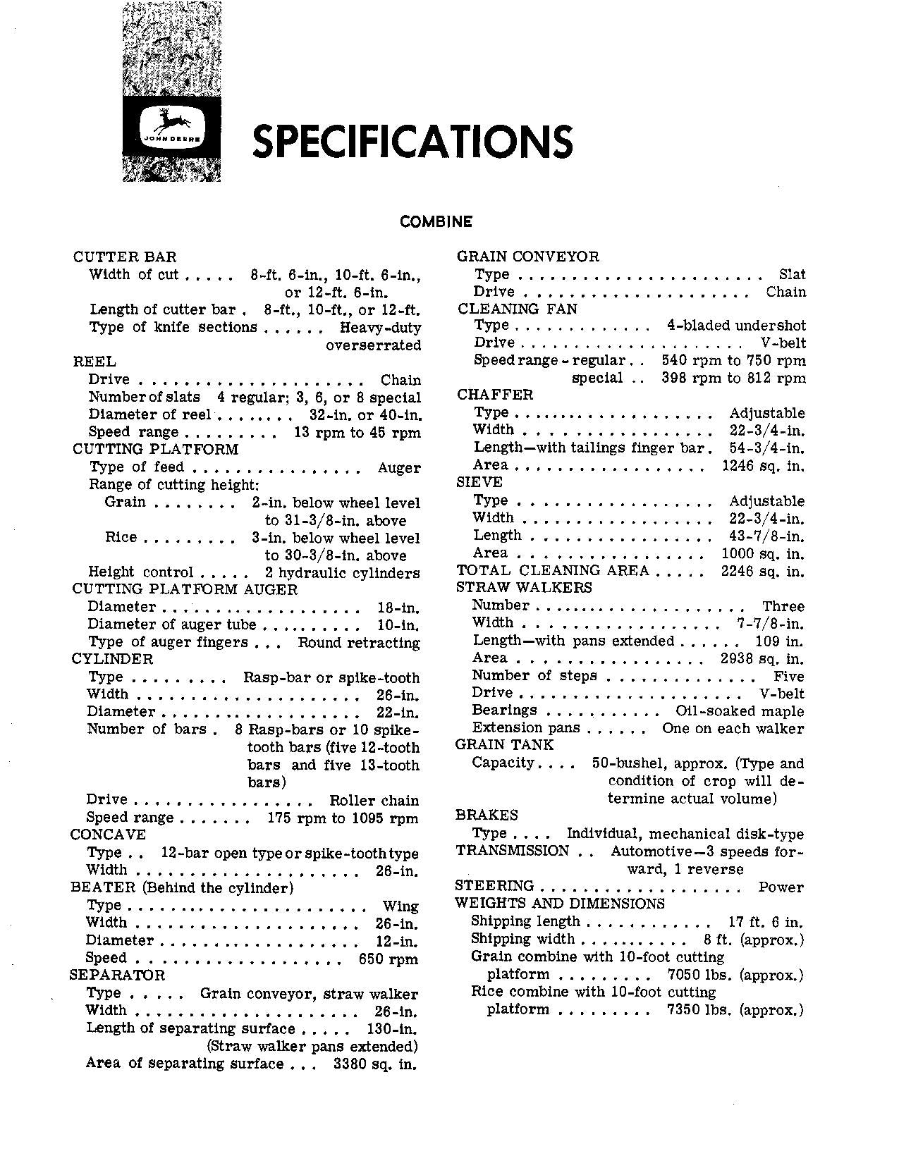 JOHN DEERE 45 COMBINE OPERATOR MANUAL #7