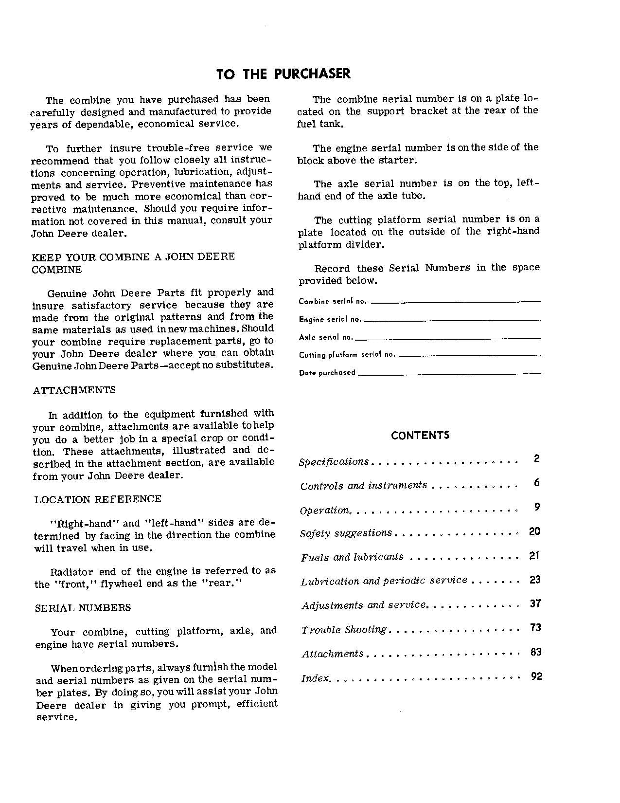 JOHN DEERE 45 COMBINE OPERATOR MANUAL #7