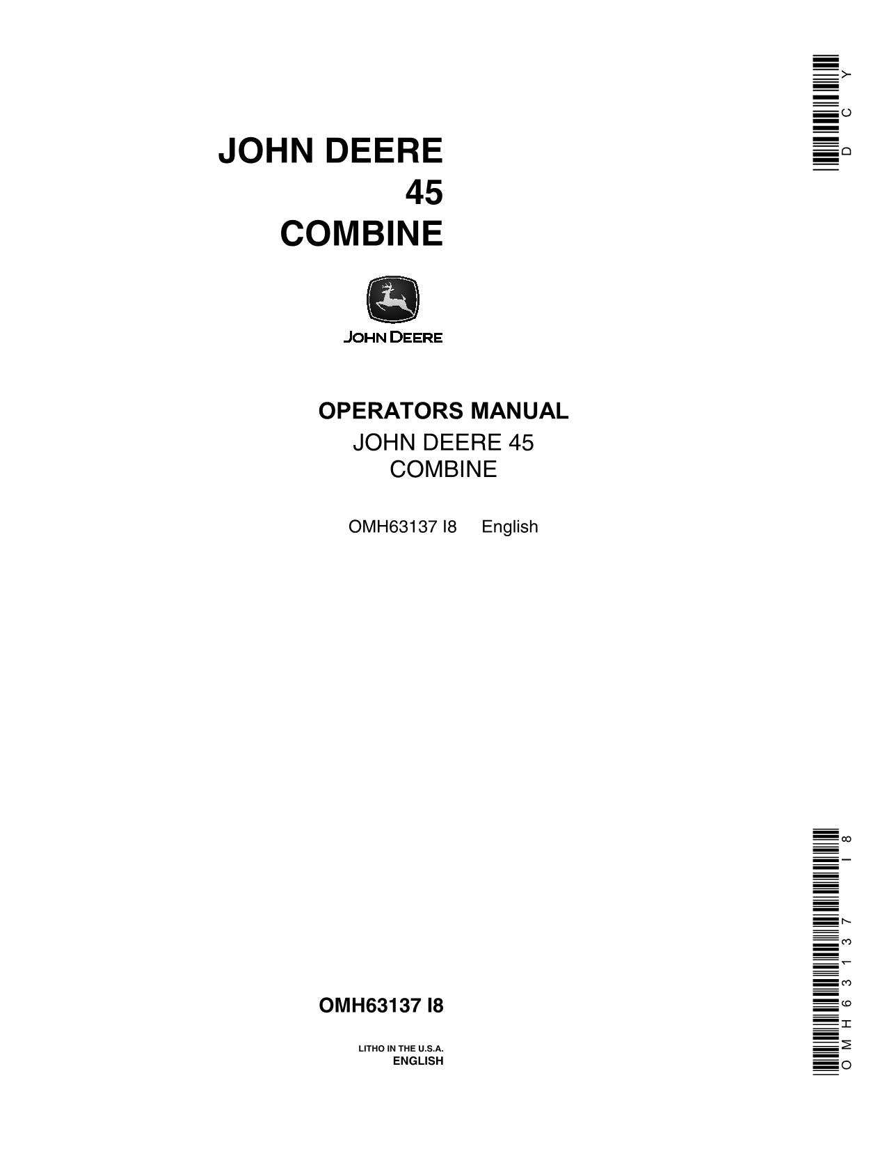 JOHN DEERE 45 COMBINE OPERATOR MANUAL #7