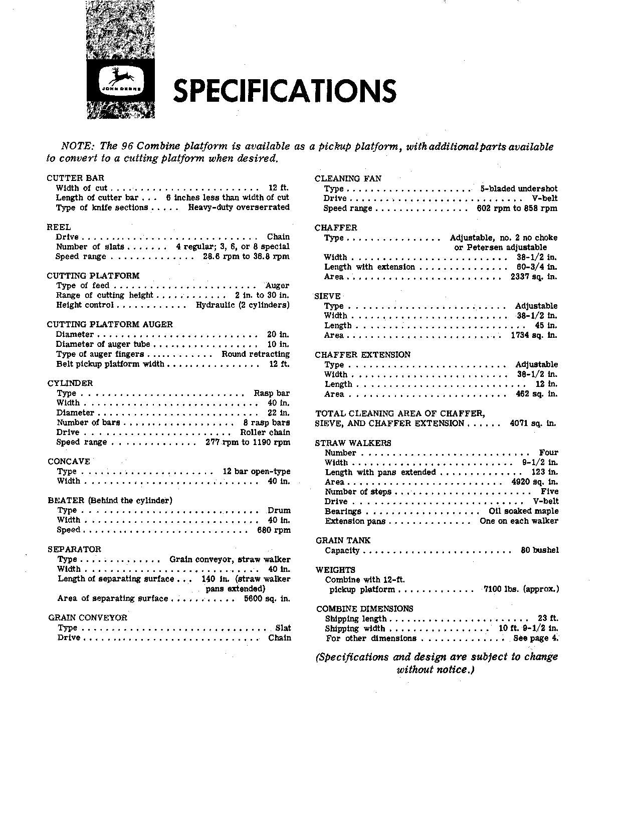 JOHN DEERE 96 MÄHDRESCHER-BETRIEBSHANDBUCH