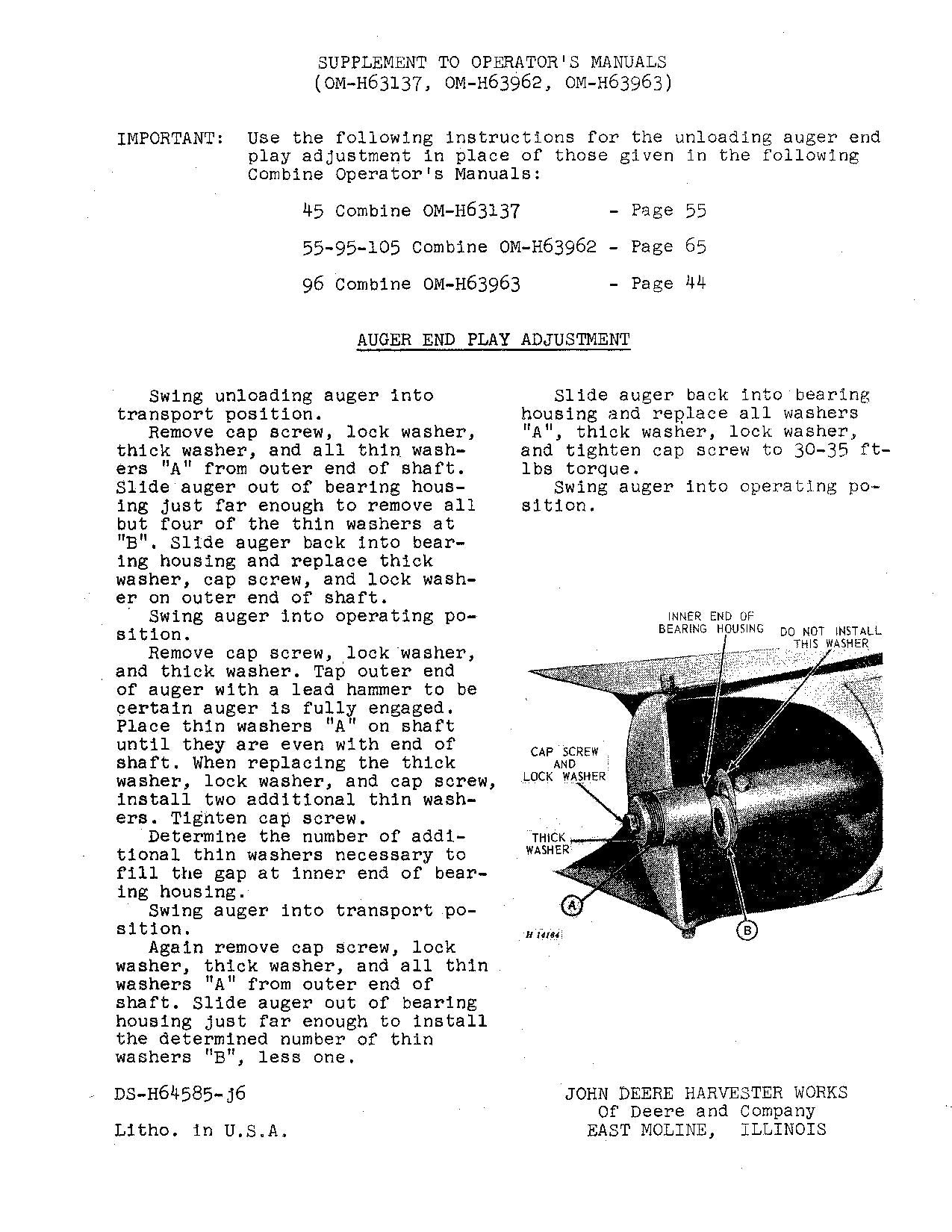 JOHN DEERE 96 MÄHDRESCHER-BETRIEBSHANDBUCH