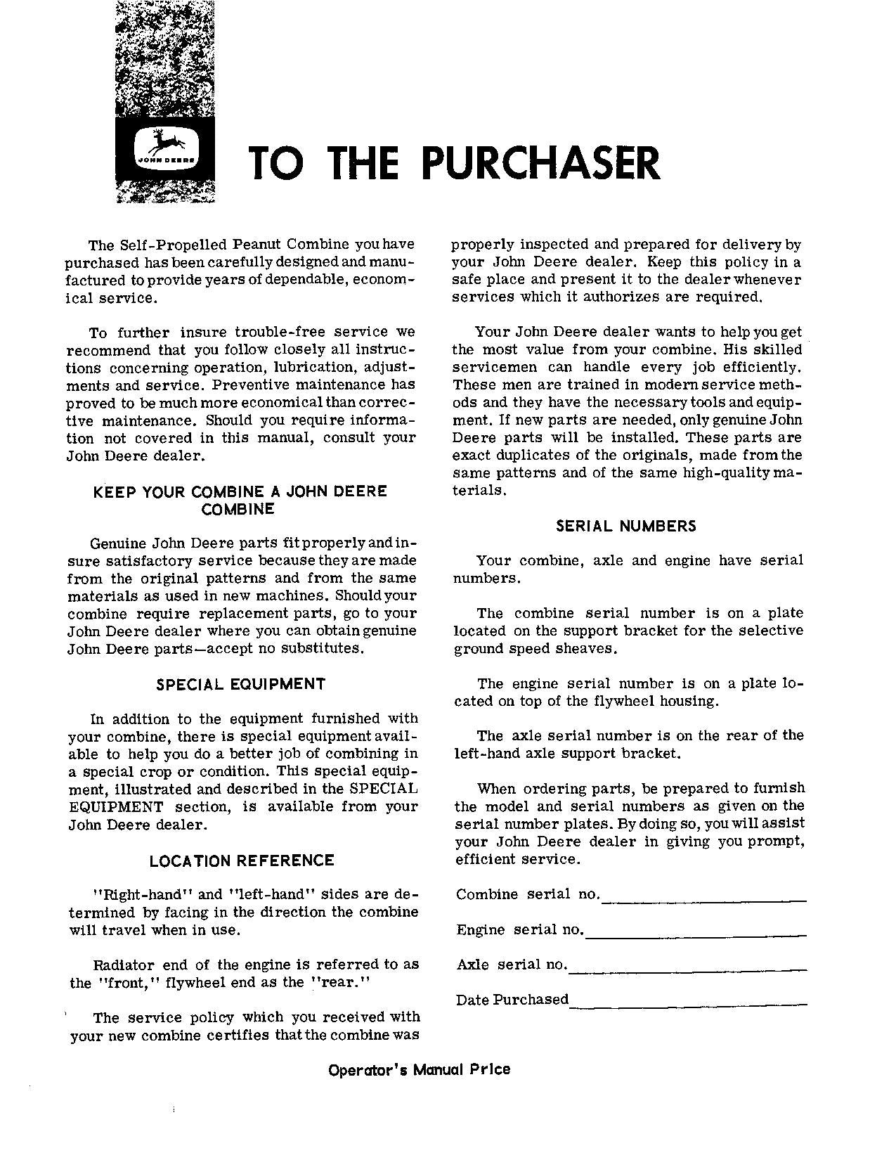 JOHN DEERE 111 MÄHDRESCHER-BETRIEBSHANDBUCH