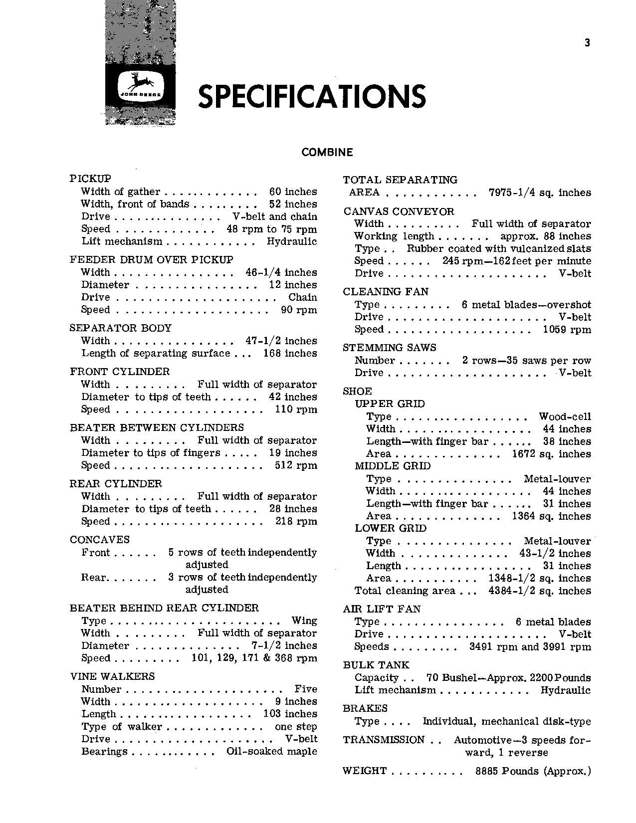 JOHN DEERE 111 MÄHDRESCHER-BETRIEBSHANDBUCH