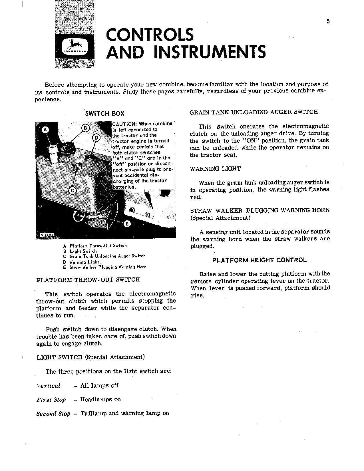 JOHN DEERE 106 MÄHDRESCHER-BETRIEBSHANDBUCH Nr. 1