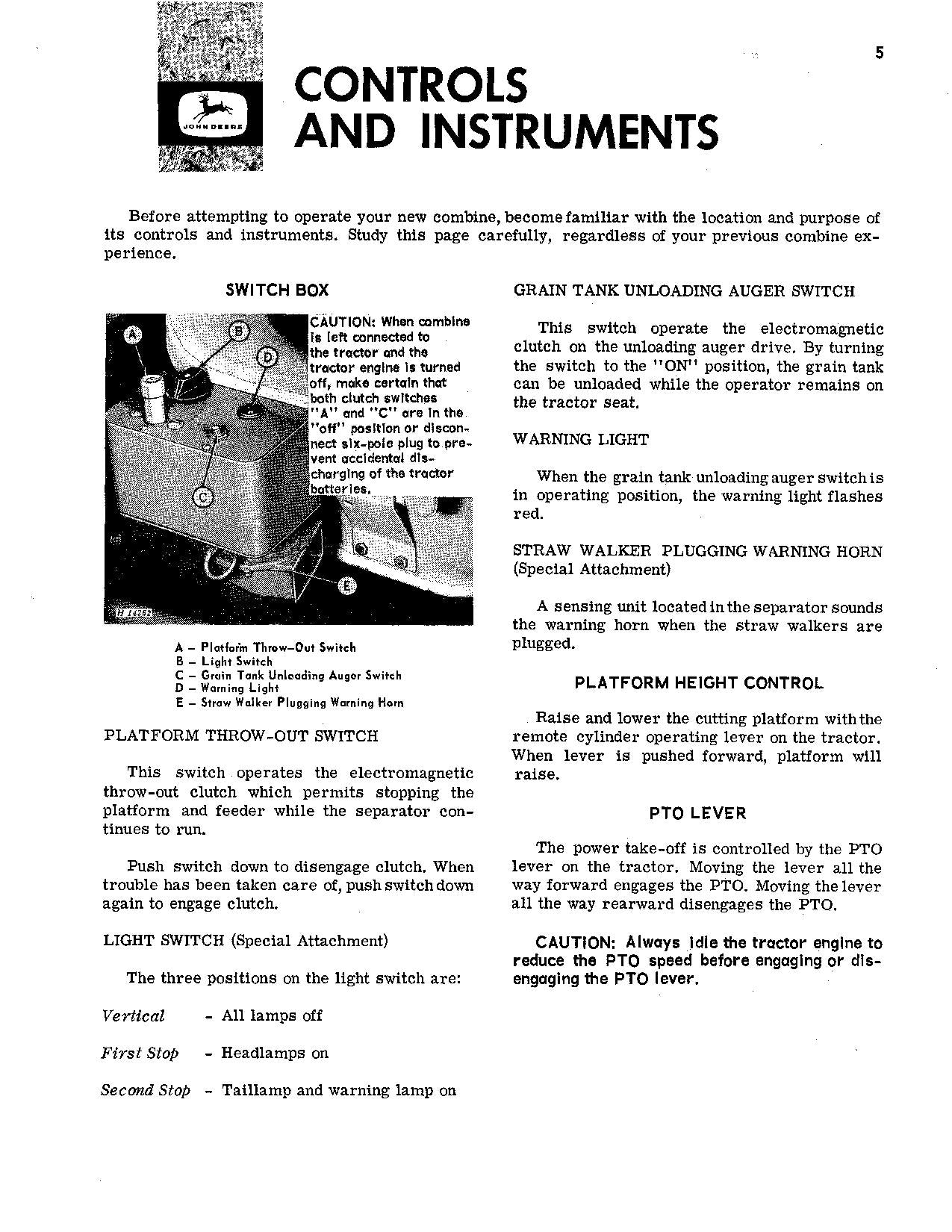 JOHN DEERE 106 COMBINE OPERATOR MANUAL #2