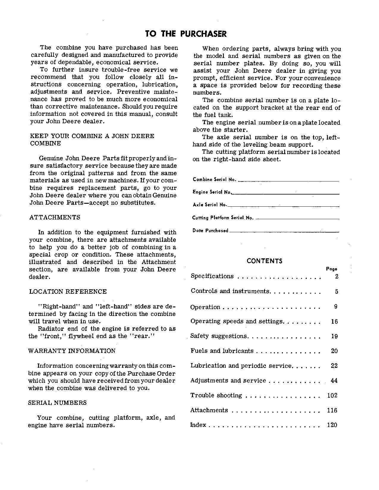 JOHN DEERE 95H COMBINE OPERATOR MANUAL #5