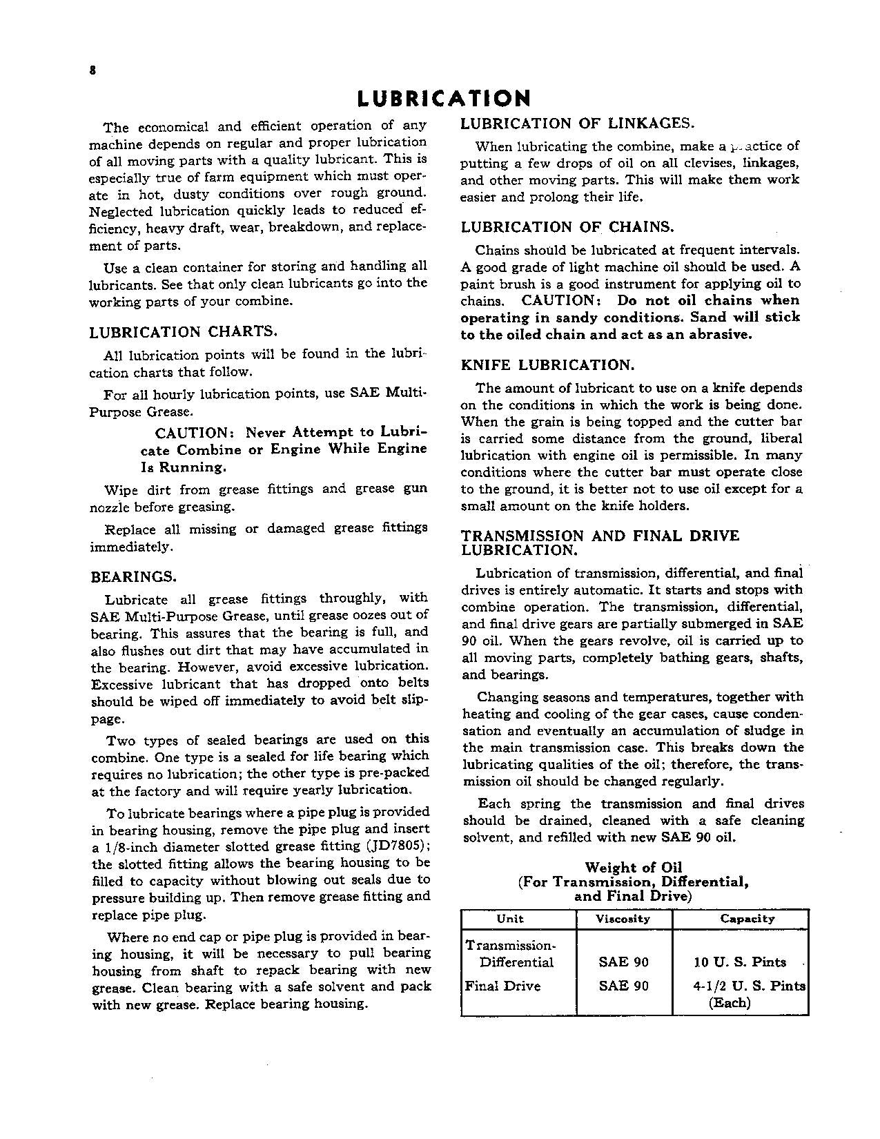 JOHN DEERE 95 COMBINE OPERATOR MANUAL #1