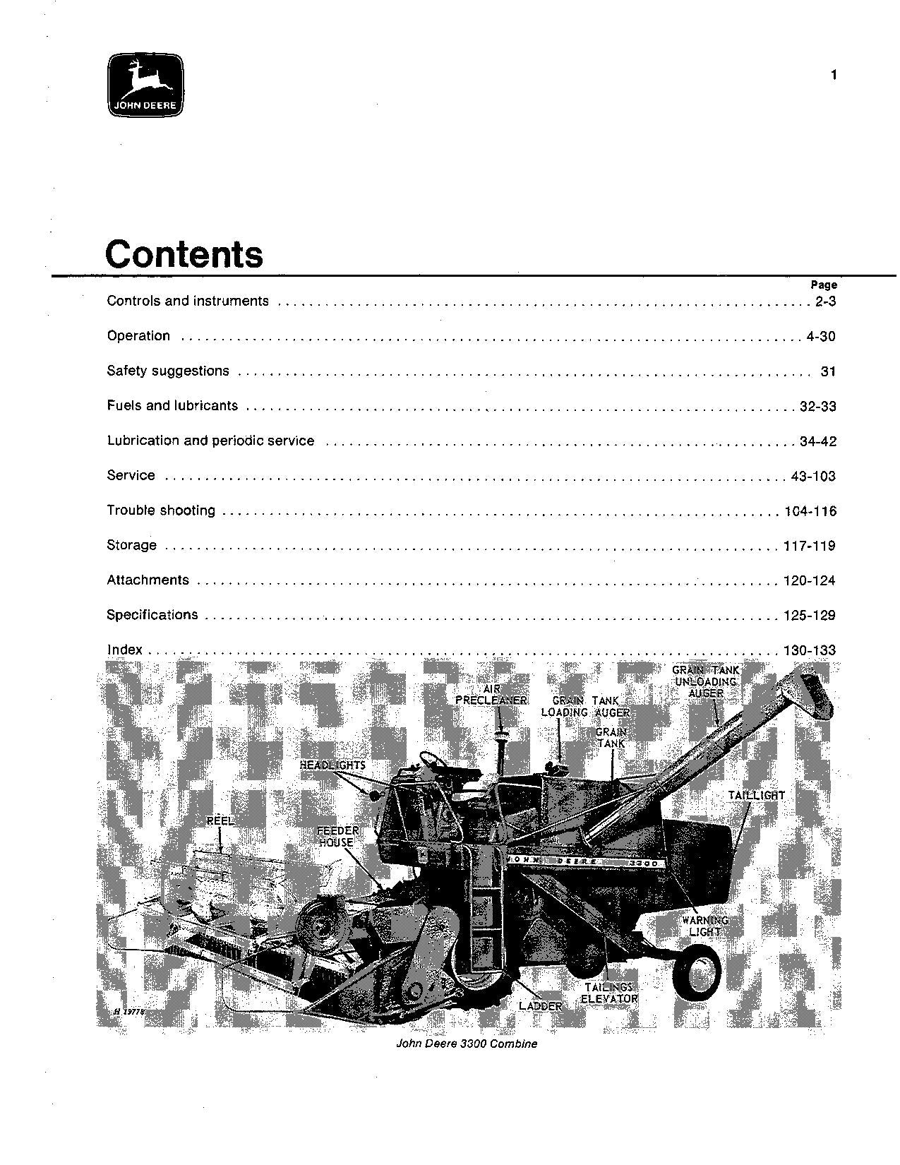 JOHN DEERE 3300 MÄHDRESCHER-BETRIEBSHANDBUCH Nr. 1