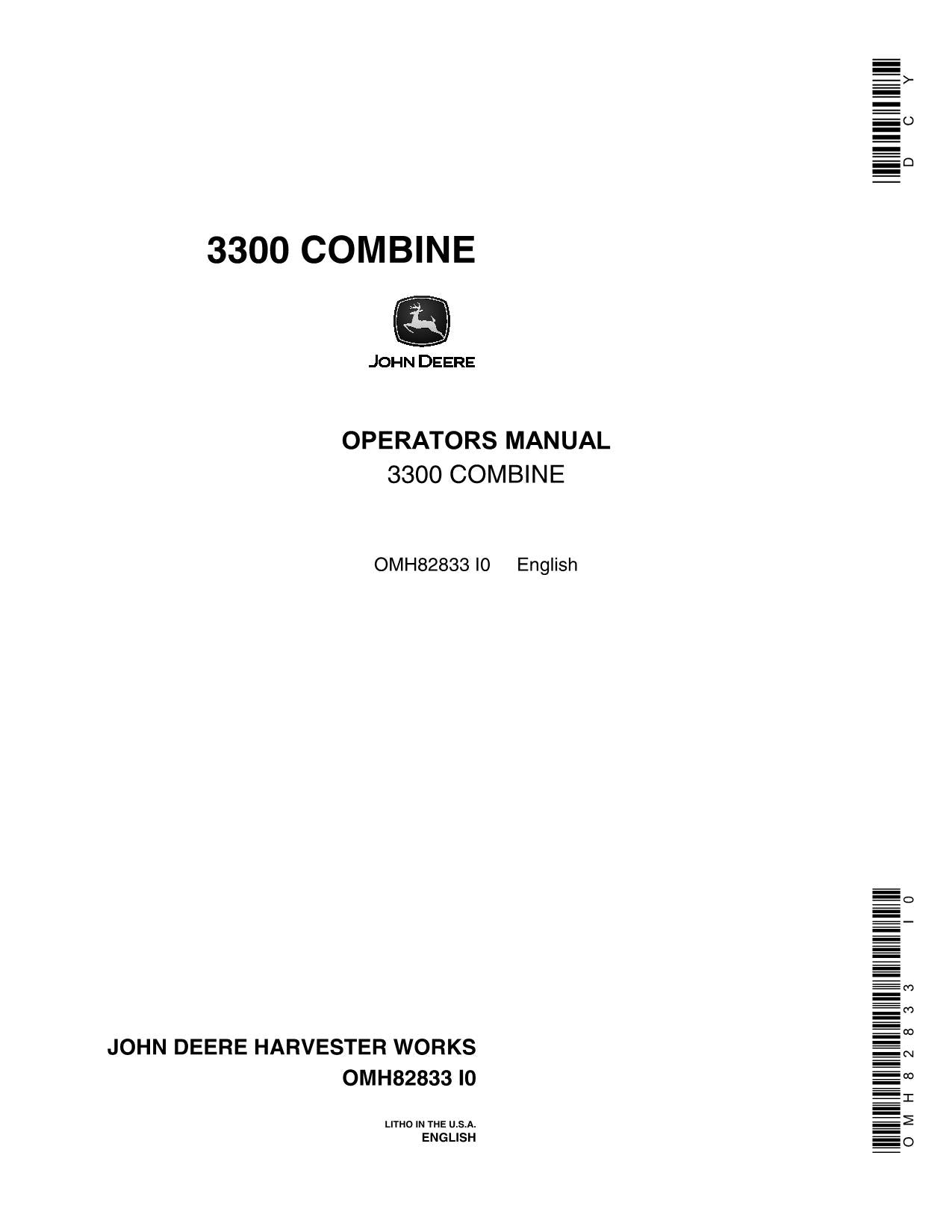 JOHN DEERE 3300 MÄHDRESCHER-BETRIEBSHANDBUCH Nr. 1