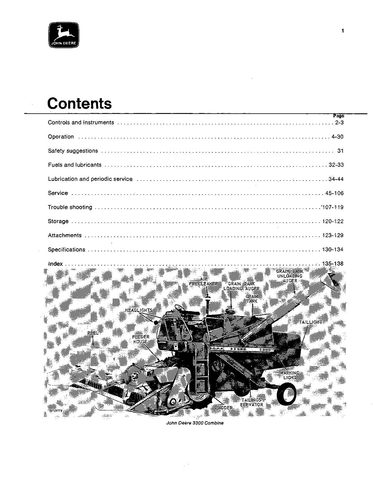 JOHN DEERE 3300 COMBINE OPERATOR MANUAL #2