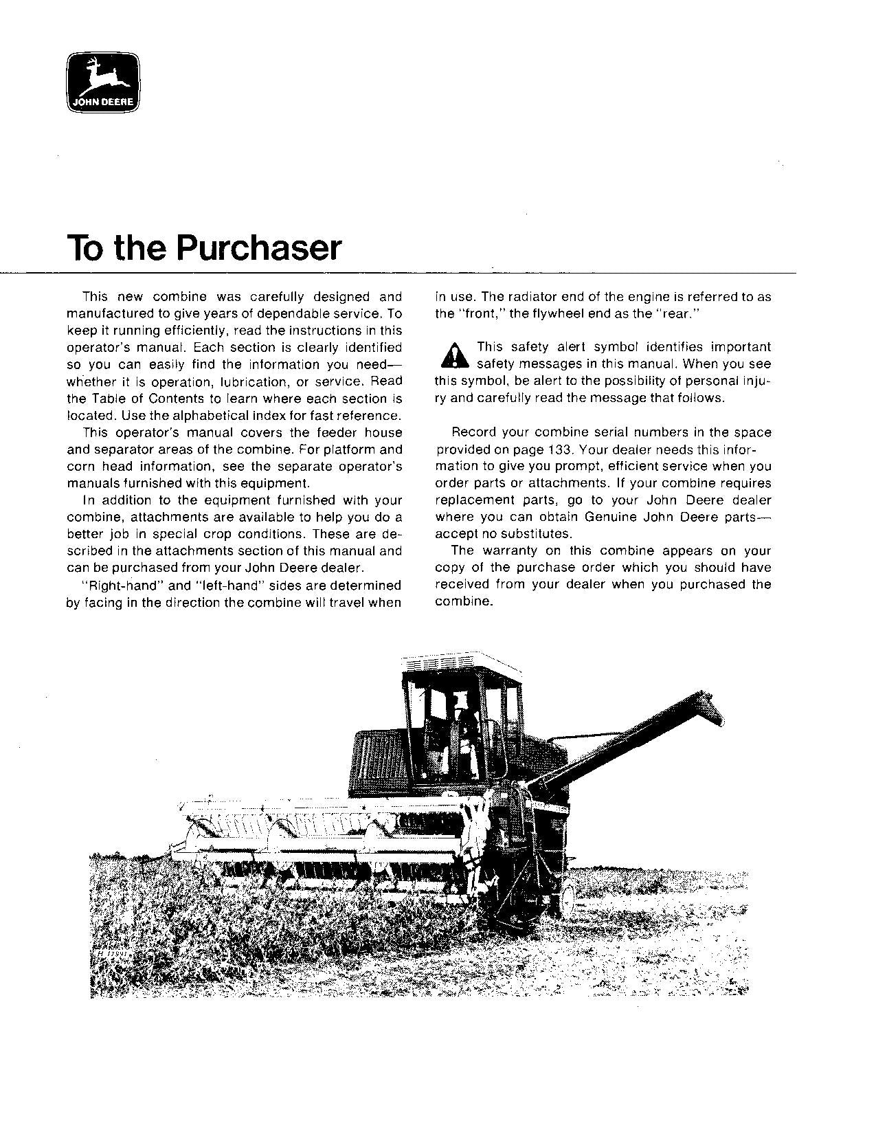 JOHN DEERE 3300 COMBINE OPERATOR MANUAL #2