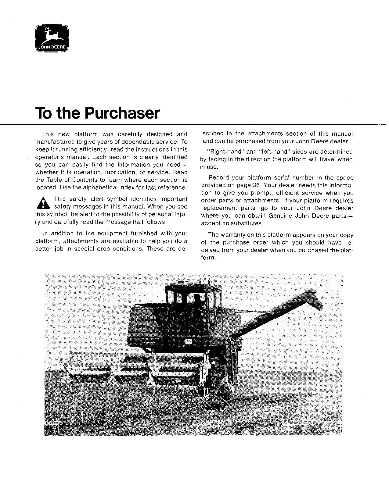 JOHN DEERE QUIK-TATCH MÄHDRESCHER-BETRIEBSHANDBUCH Nr. 1