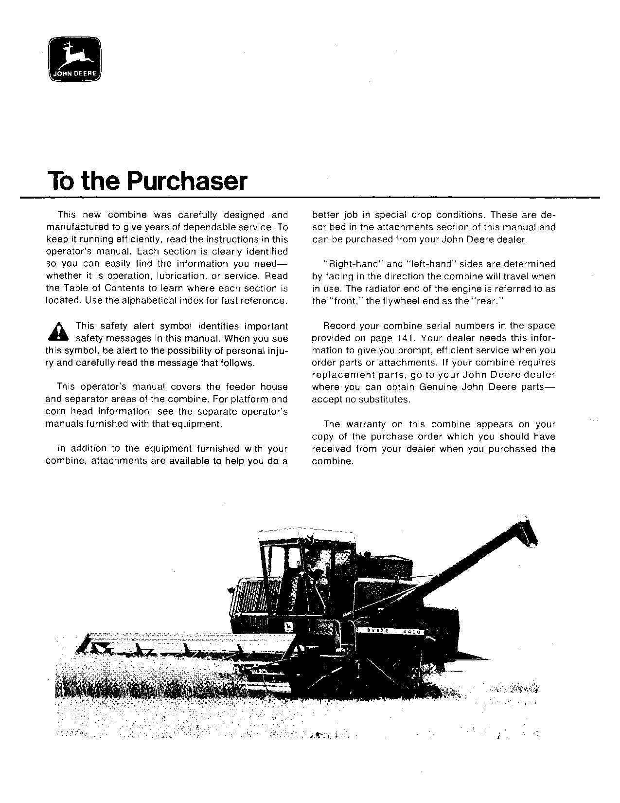 JOHN DEERE 4400 MÄHDRESCHER-BETRIEBSHANDBUCH NR. 3