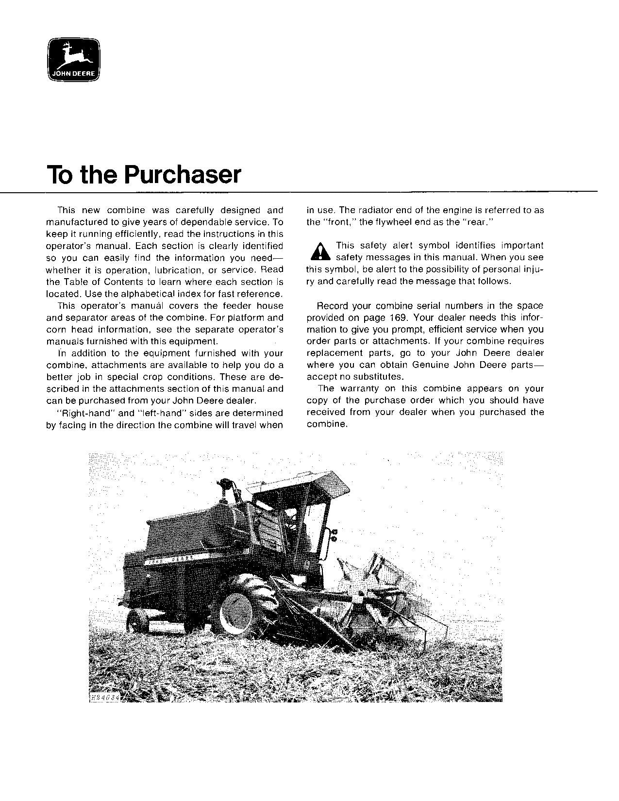 JOHN DEERE 3300 MÄHDRESCHER-BETRIEBSHANDBUCH NR. 3