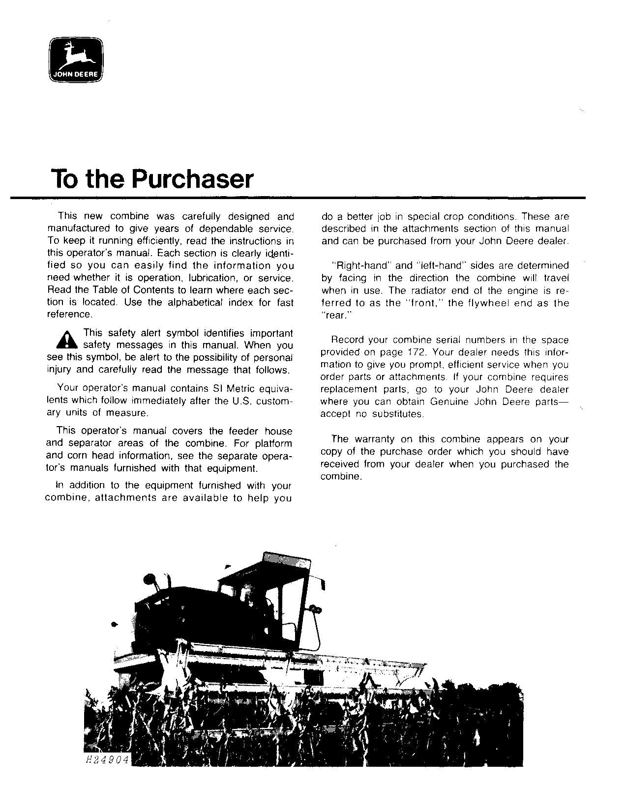 JOHN DEERE 4400 COMBINE OPERATOR MANUAL #5