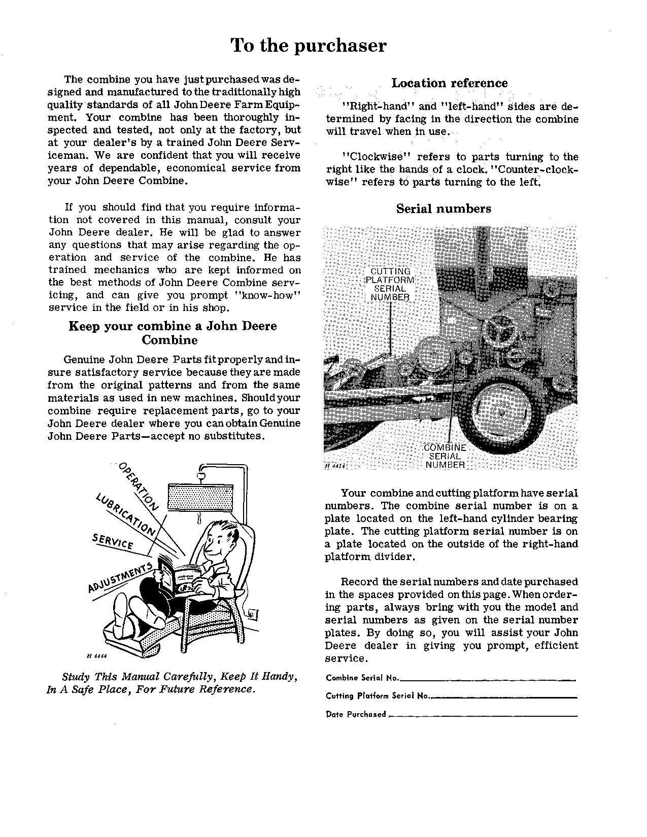 JOHN DEERE 42 MÄHDRESCHER BEDIENUNGSANLEITUNG #1