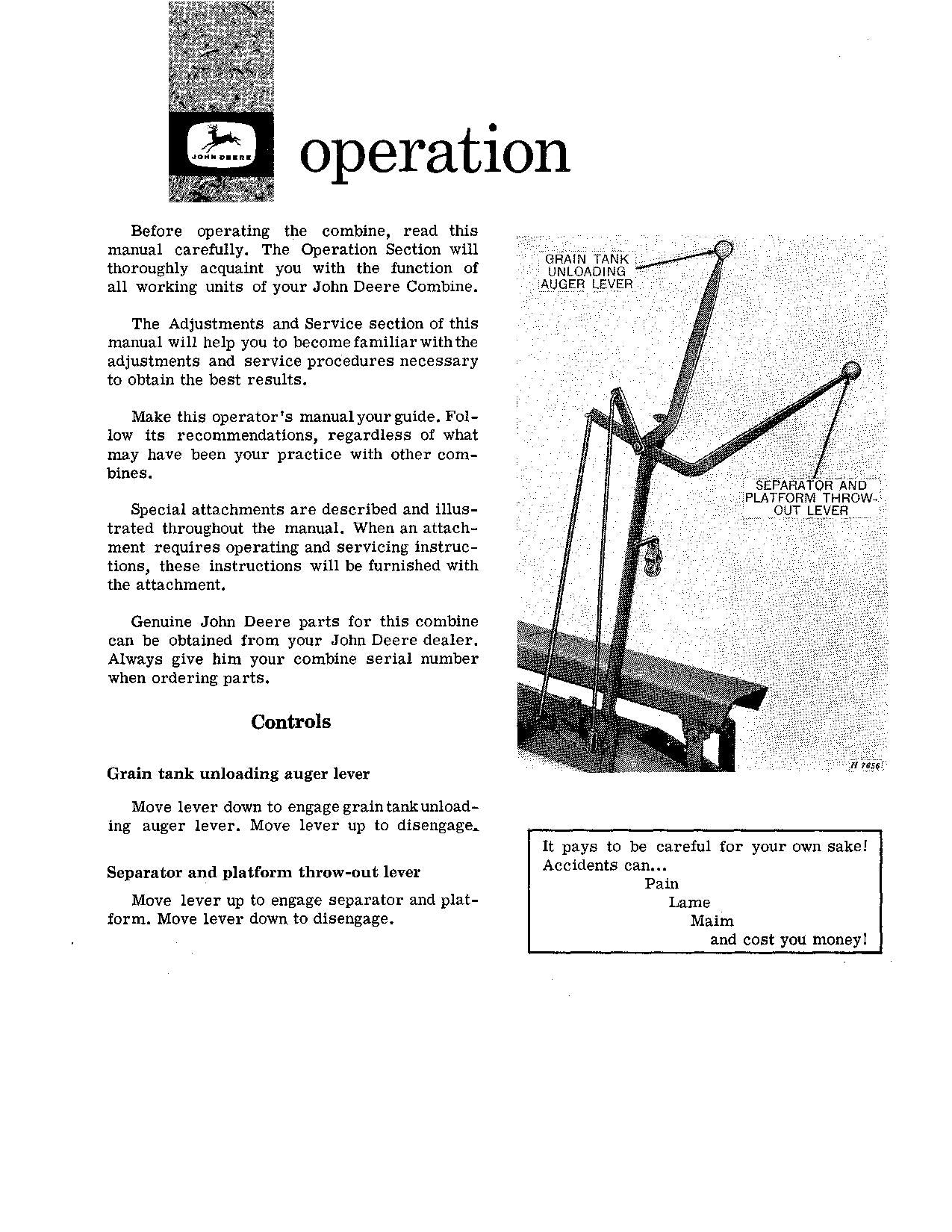 JOHN DEERE 42 COMBINE OPERATOR MANUAL #1