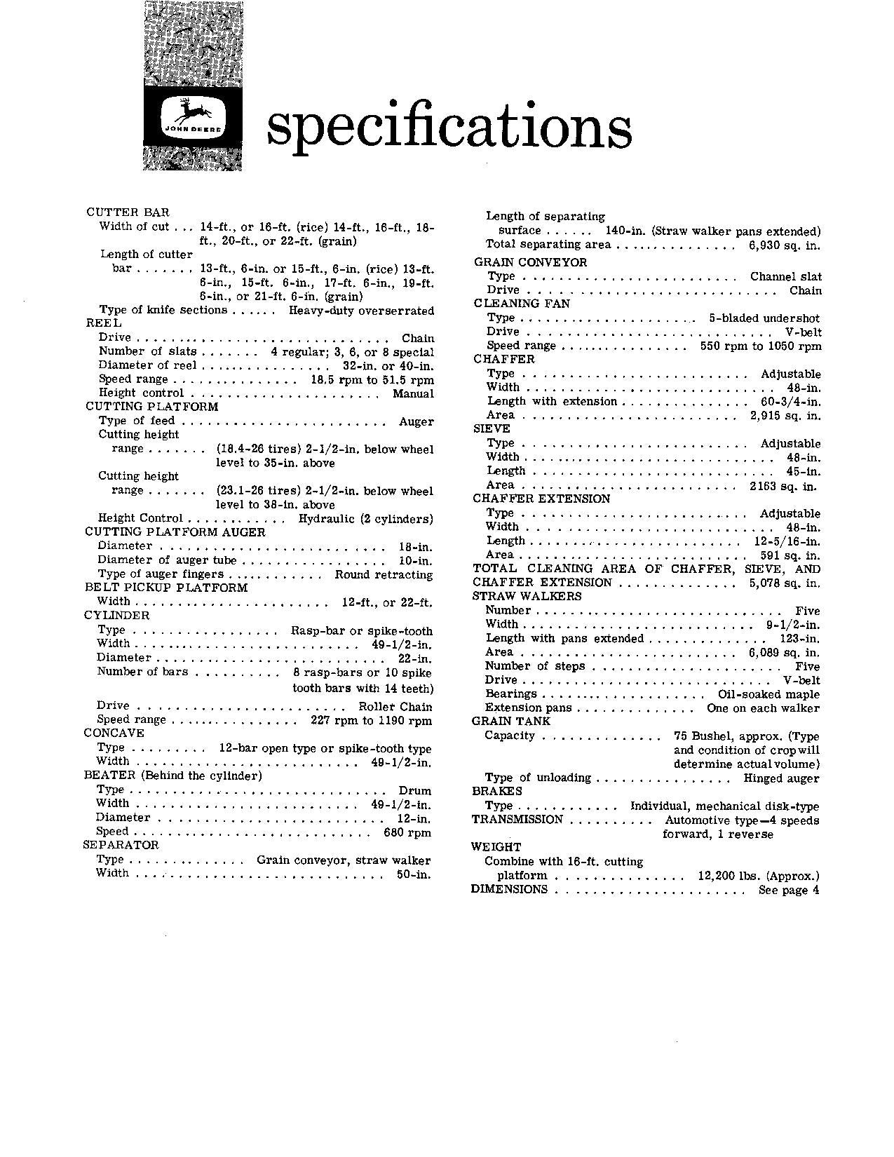 JOHN DEERE 105 COMBINE OPERATOR MANUAL