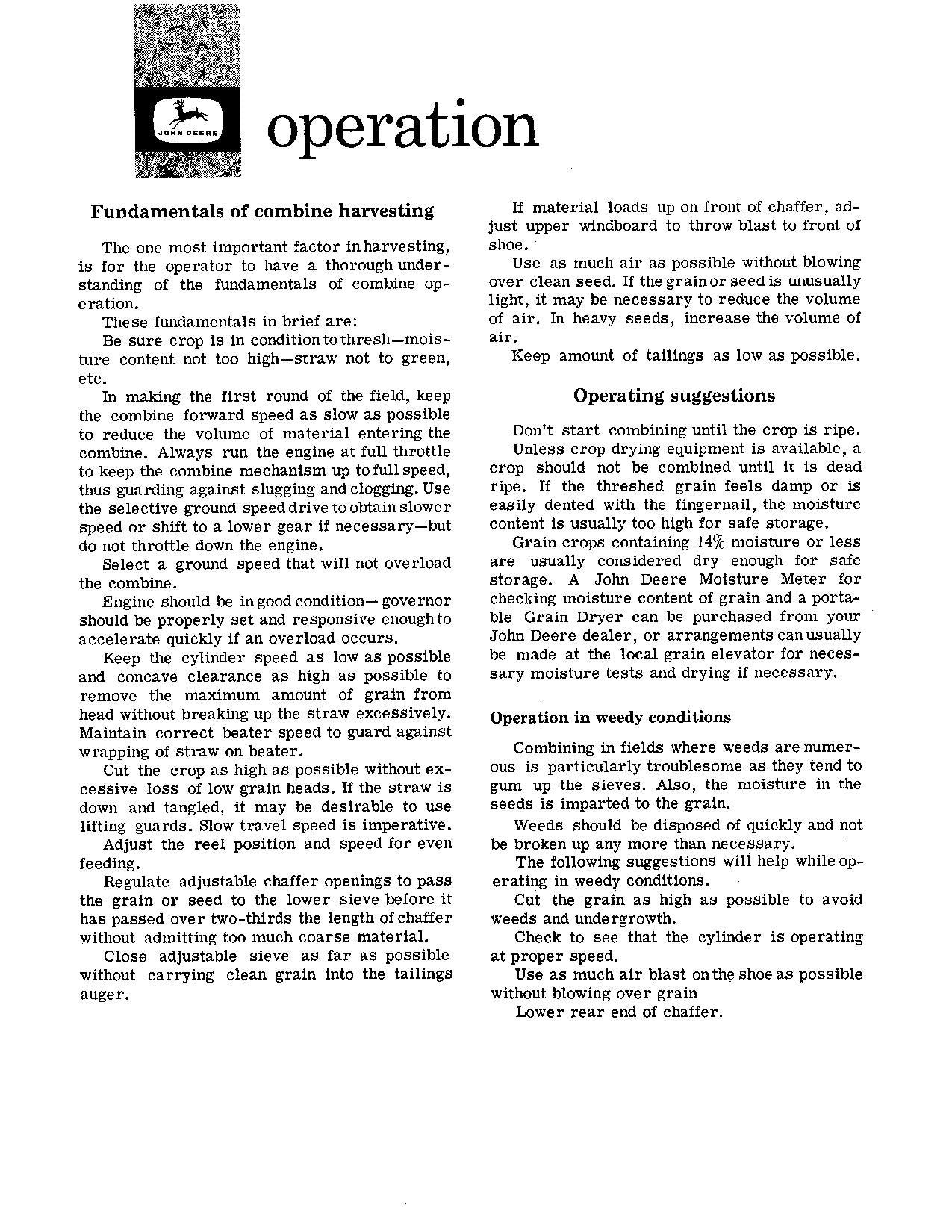 JOHN DEERE 95H MÄHDRESCHER-BETRIEBSHANDBUCH Nr. 6