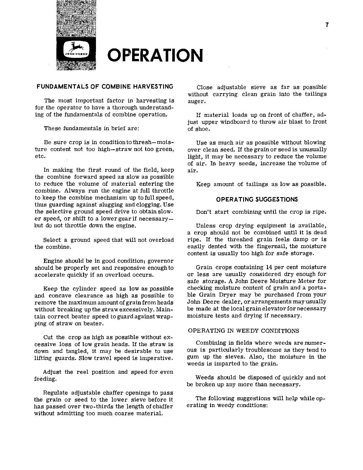 JOHN DEERE 40 COMBINE OPERATOR MANUAL #1