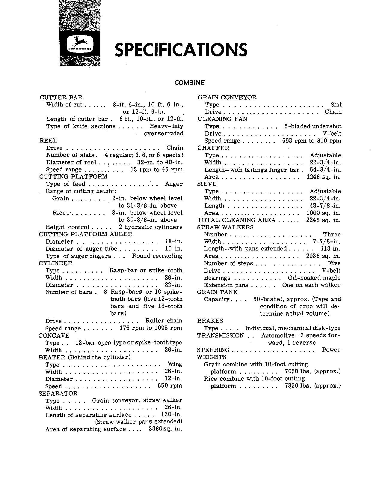 JOHN DEERE 45 COMBINE OPERATOR MANUAL #8