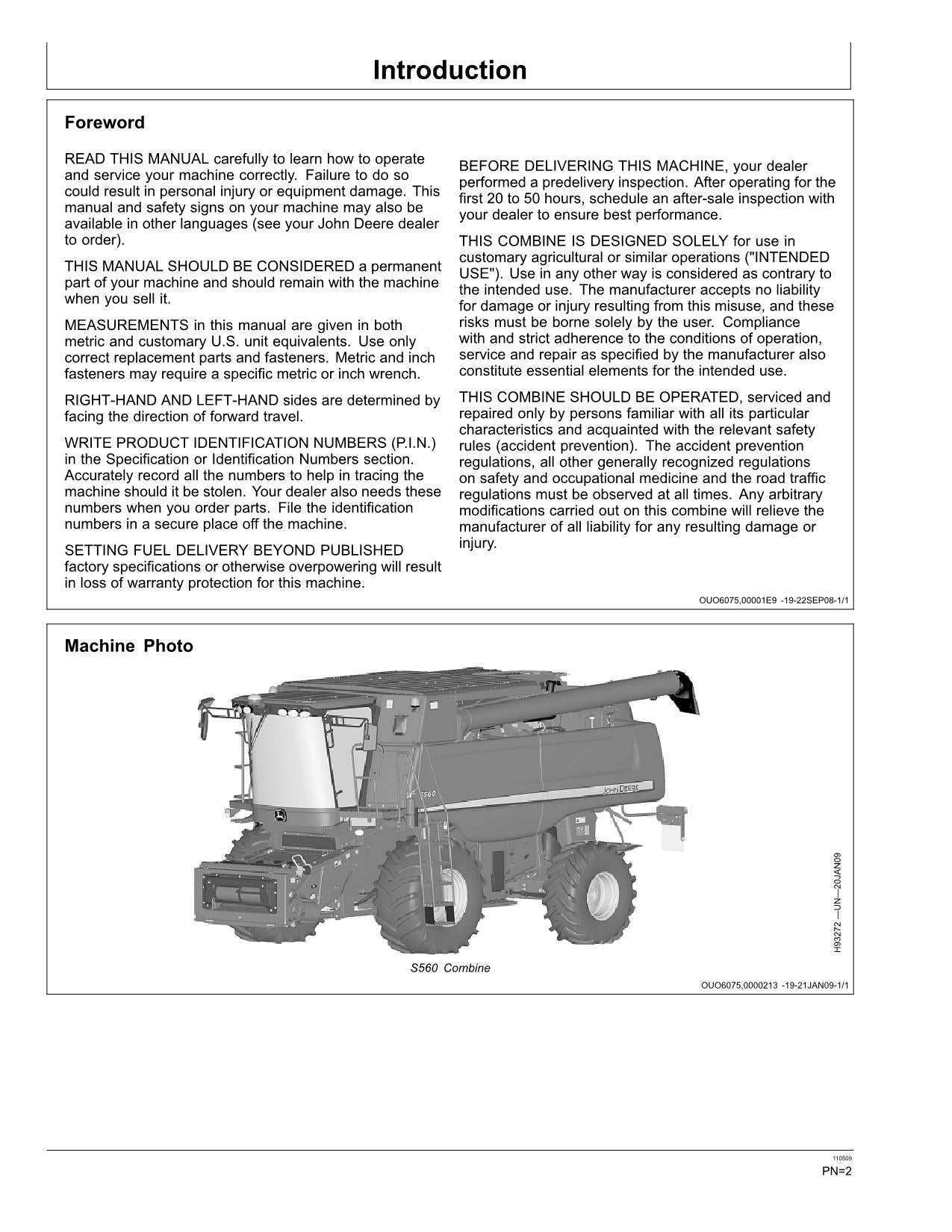 MANUEL D'UTILISATION DE LA MOISSONNEUSE-BATTEUSE JOHN DEERE S560